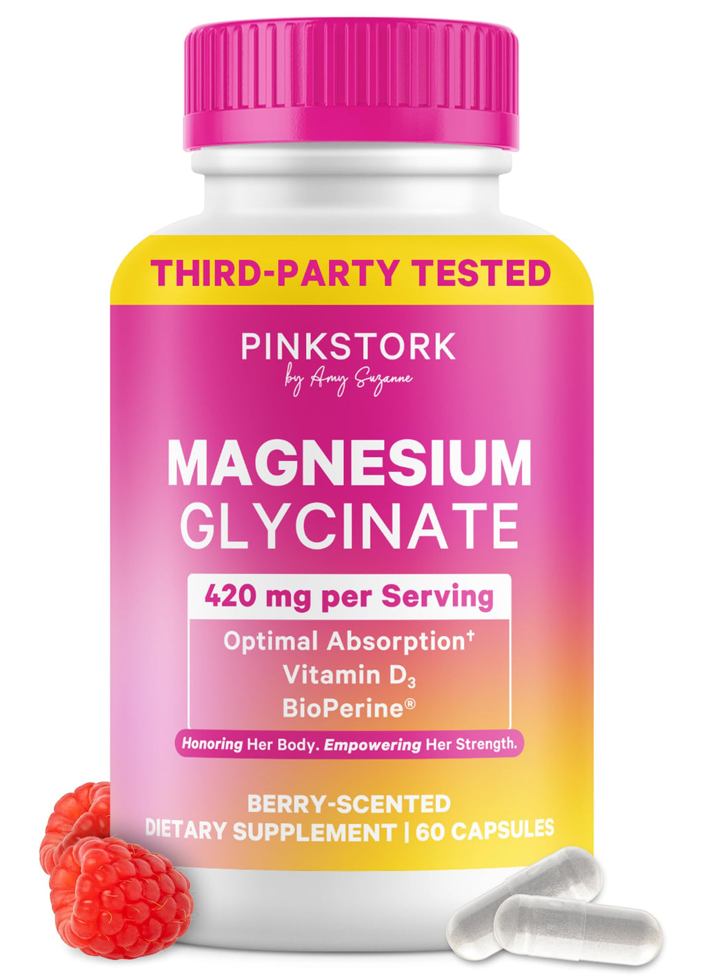 Pink Stork Magnesium Glycinate with Vitamin D - Magnesium Supplement for Women to Support Natural Calm, Mood, and Sleep - Hormone Balance for Women - 60 Capsules, Berry Essence, 1 Month Supply Pink Stork Au supplements