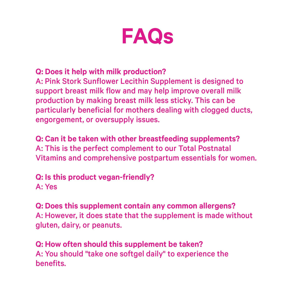Pink Stork Sunflower Lecithin Supplement - 1200 mg for Clogged Milk Ducts - Breastfeeding Essentials for Postpartum Moms -