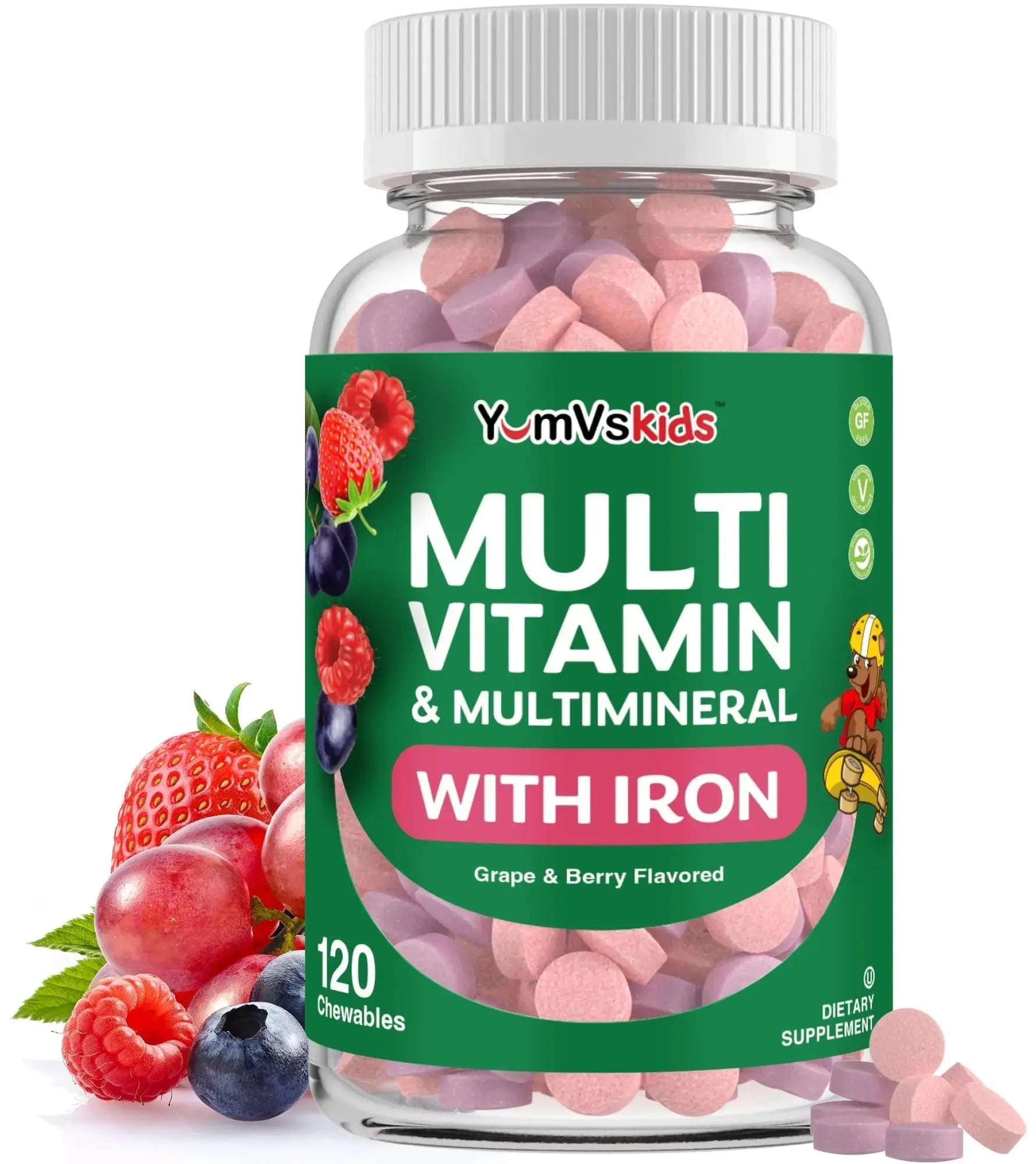 YumVs Kids Multivitamin with Iron & Minerals Chewable Tablets – Grape & Berry Flavor Vitamins for Toddlers & Children Age 2+ – Daily Multivitamin YUM-V'S Au supplements