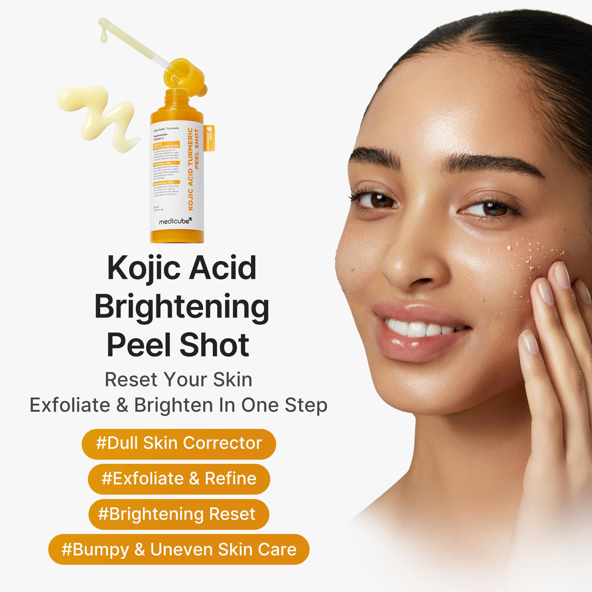 medicube Body Peel Shot with Kojic Acid and Turmeric | Gentle Body Brightening & Exfoliating Serum with BHA, LHA & PHA for Dead Skin Cells