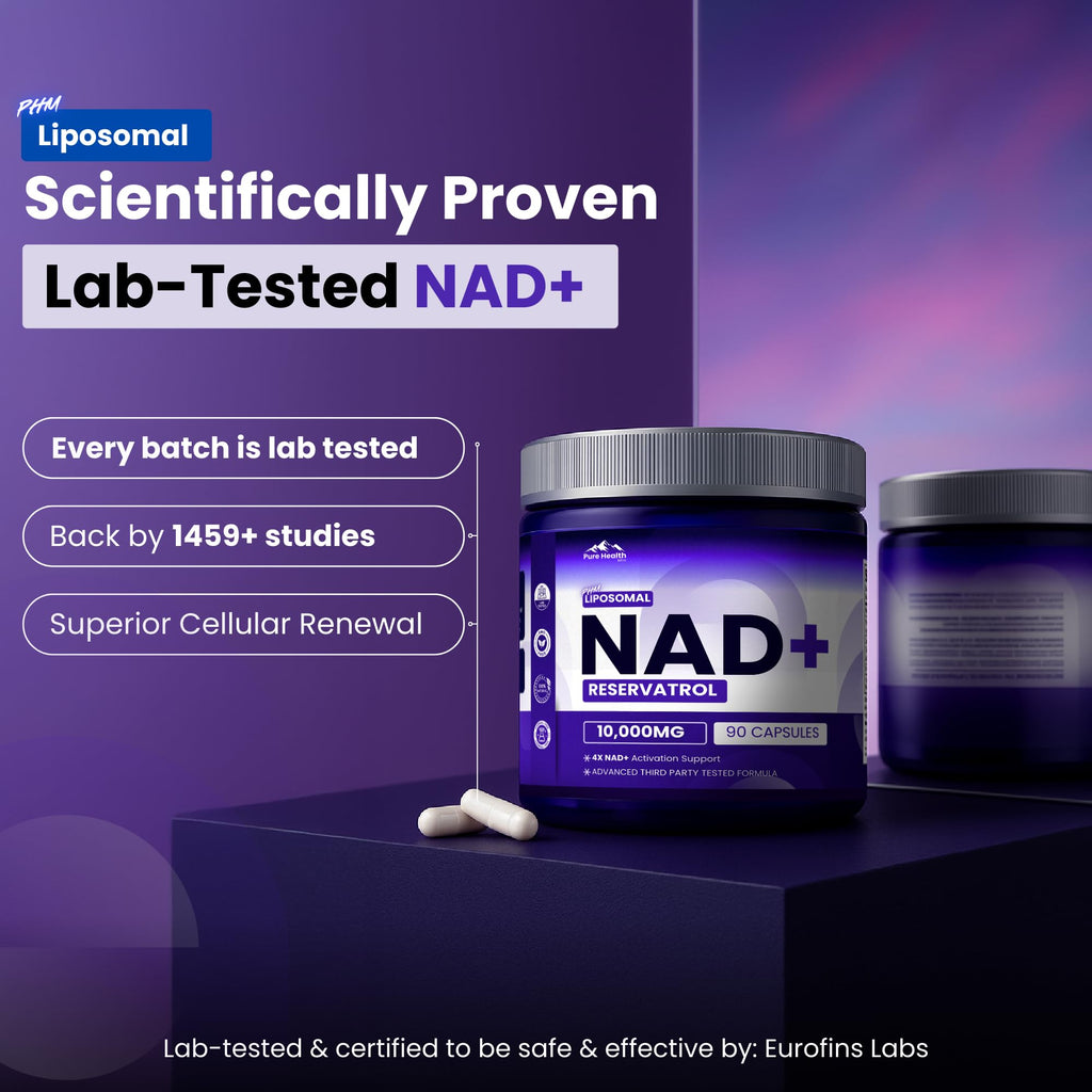 PURE HEALTH MAX PHM NAD Resveratrol Supplement - 10,000MG Extra Strength | NAD+ Liposomal Supplements for Men and Women | NMN & NMNH Alternative | 90 Capsules, 1.5 Months Supply PURE HEALTH MAX Au supplements