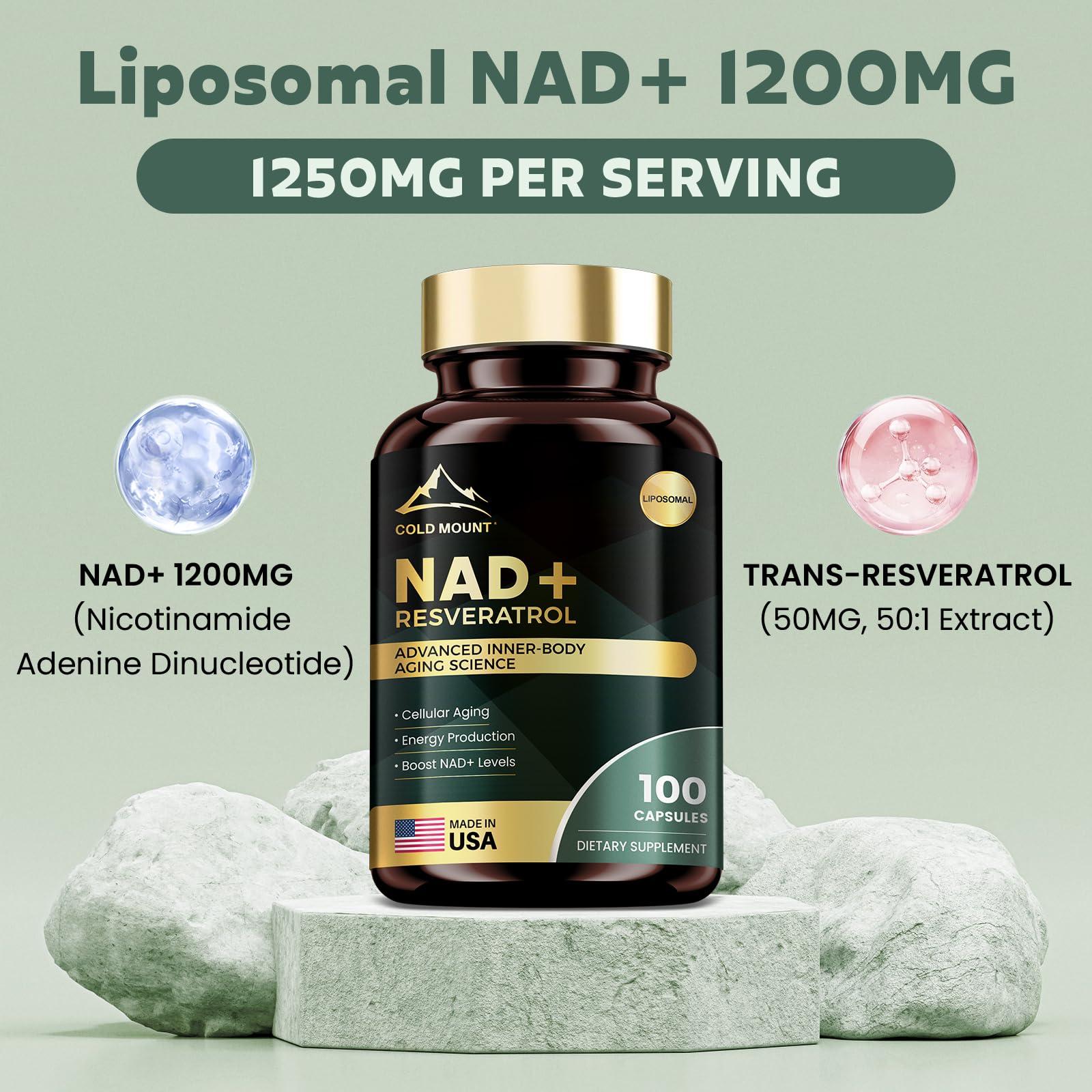 MEGNETA Liposomal NAD+ Supplement 1200mg with Trans Resveratrol - Boost NAD+ Levels, Energy & Anti-Aging Support - Vegan, 100 Capsules MEGNETA Au supplements