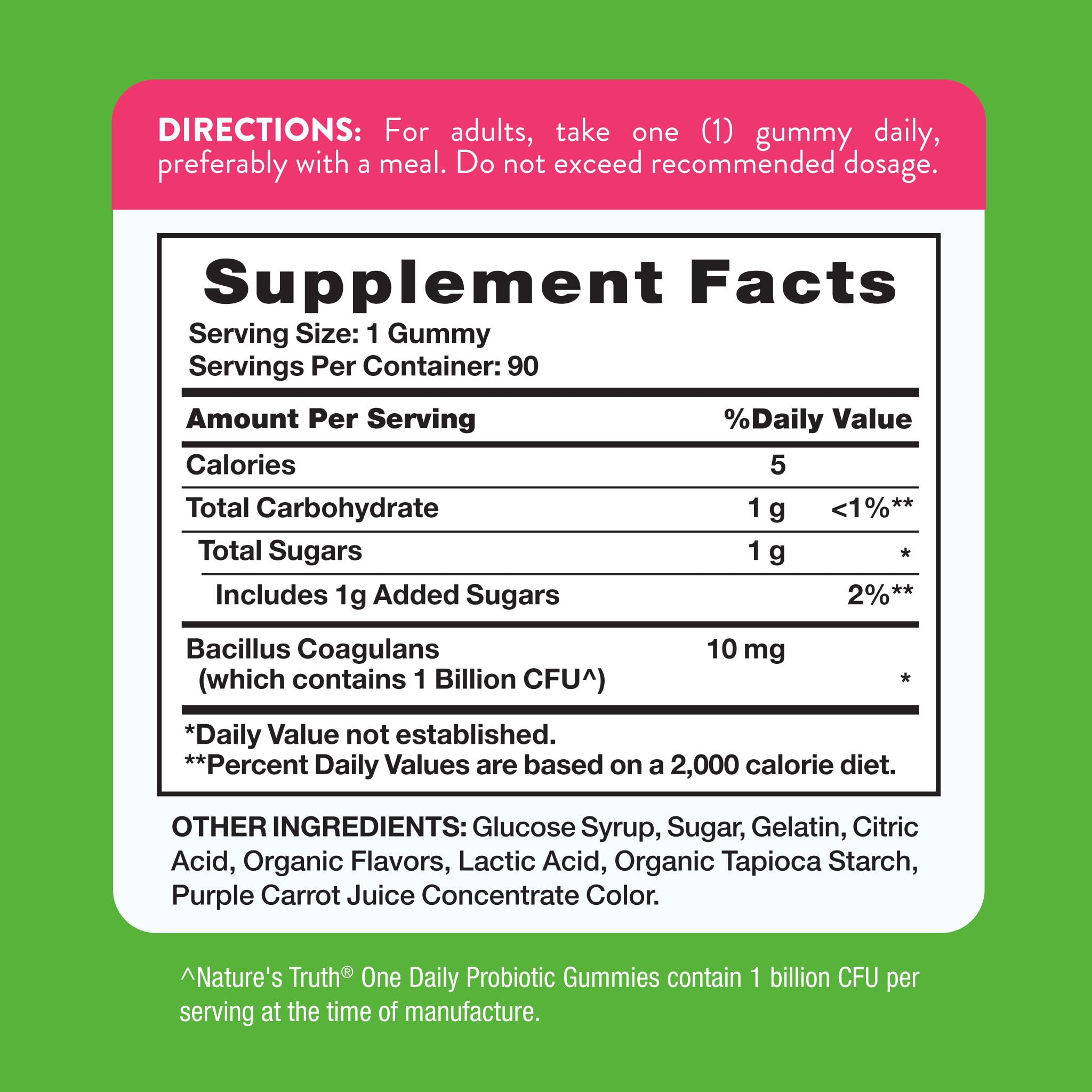 Nature's Truth Probiotic Gummies | 1 Billion CFU | 90 Count | Raspberry Lemon Flavor | Non-GMO & Gluten Free Supplement