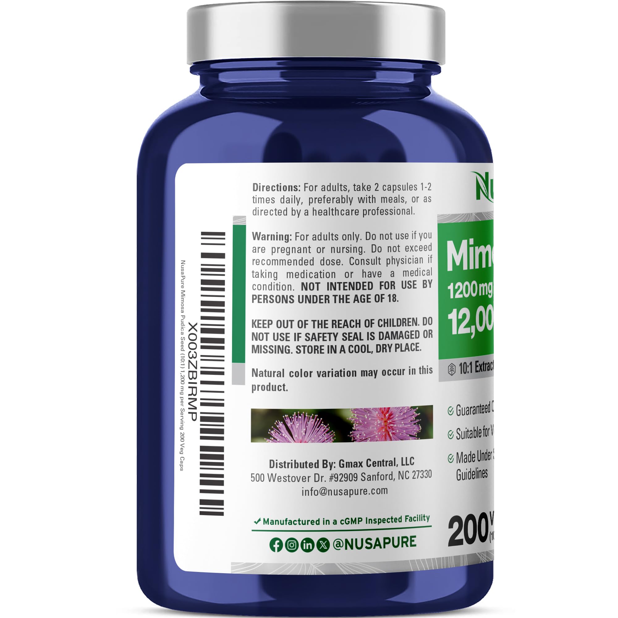 NusaPure Mimosa Pudica Seed 10:1 Extract, 1200 mg Equivalent to 12,000 mg 200 Veg Capsules (Non-GMO, Vegan) NusaPure Au supplements
