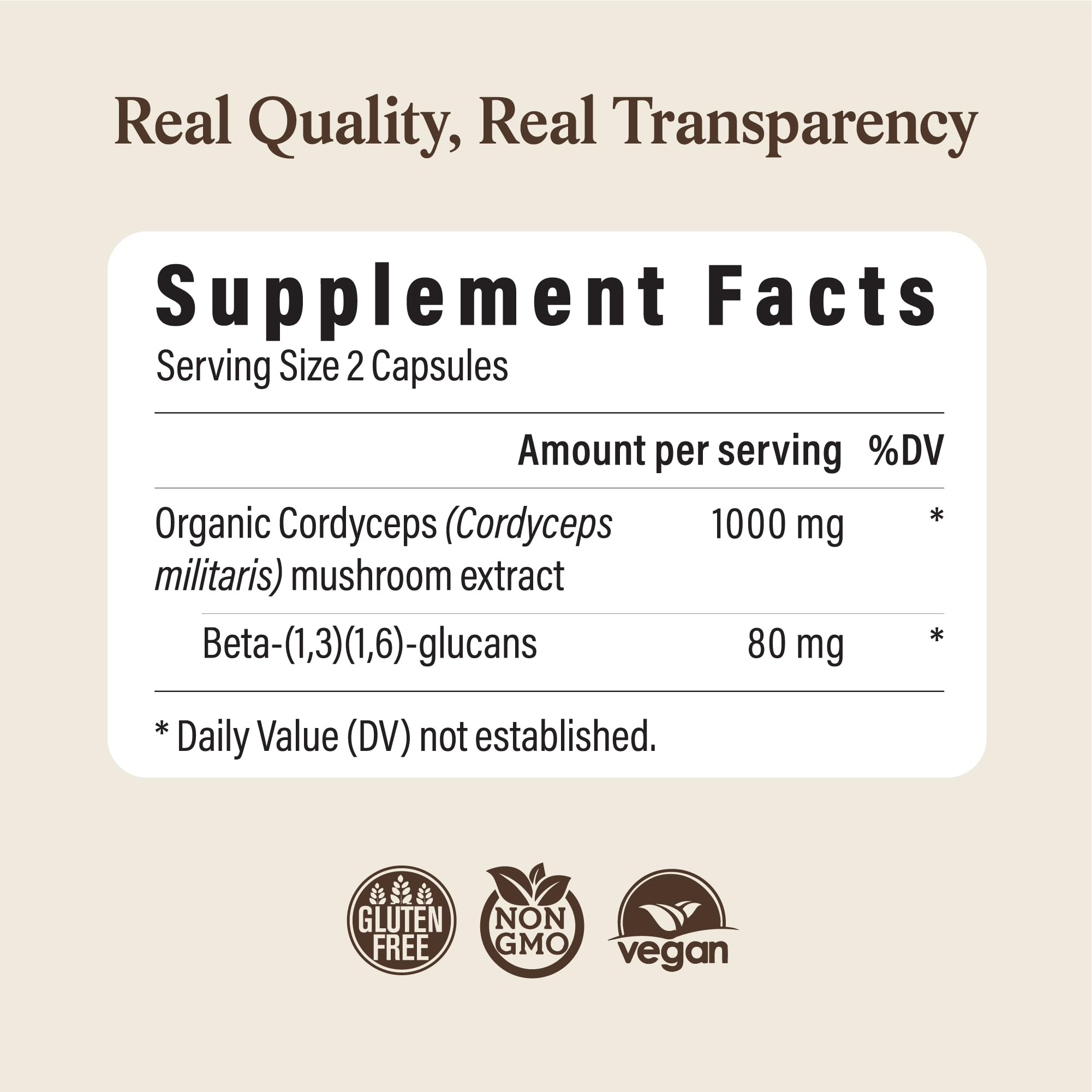 Real Mushrooms Capsules Supplements - Organic Cordyceps Mushroom Powder in Capsules - Energy and Performance Mushrooms with Verified Beta Glucans - Vegan, Non-GMO, 300 Capsules Real Mushrooms Au supplements