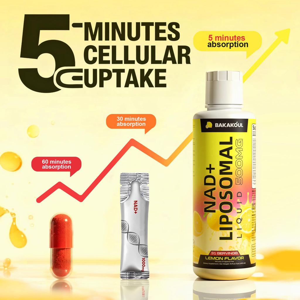 Liposomal NAD+ Liquid Supplement - Designed to Help Support Absorption - Nhanced Cellular Uptake, Helps Support Normal Cellular Health, Supports Cellular Energy Metabolism and Vitality - Lemon Flavor BAKAKOUL Au supplements