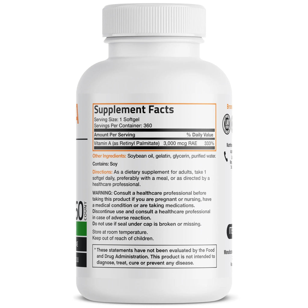Bronson Vitamin A 10,000 IU Premium Non-GMO Formula Supports Healthy Vision & Immune System and Healthy Growth & Reproduction, 360 Softgels Bronson Au supplements