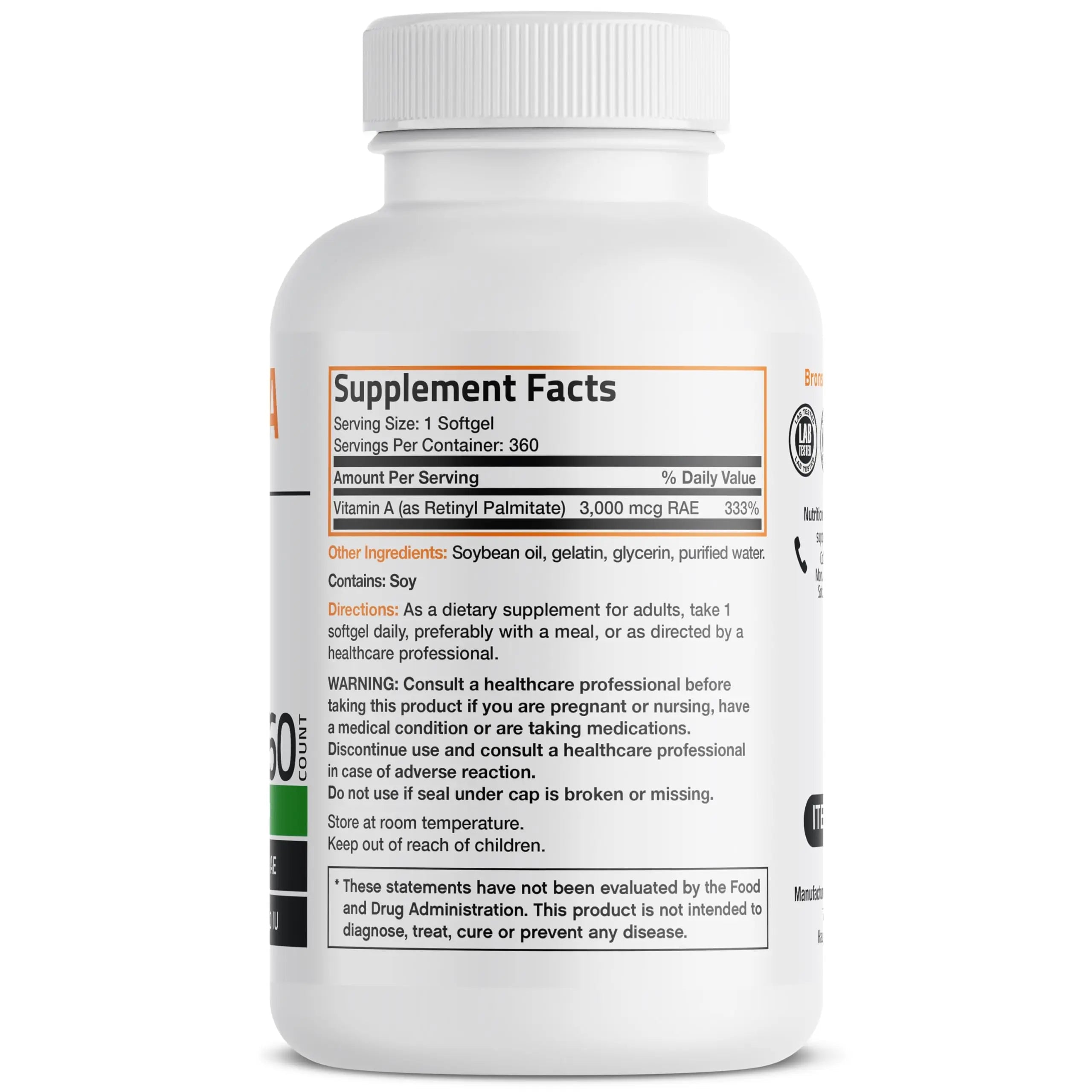 Bronson Vitamin A 10,000 IU Premium Non-GMO Formula Supports Healthy Vision & Immune System and Healthy Growth & Reproduction, 360 Softgels Bronson Au supplements