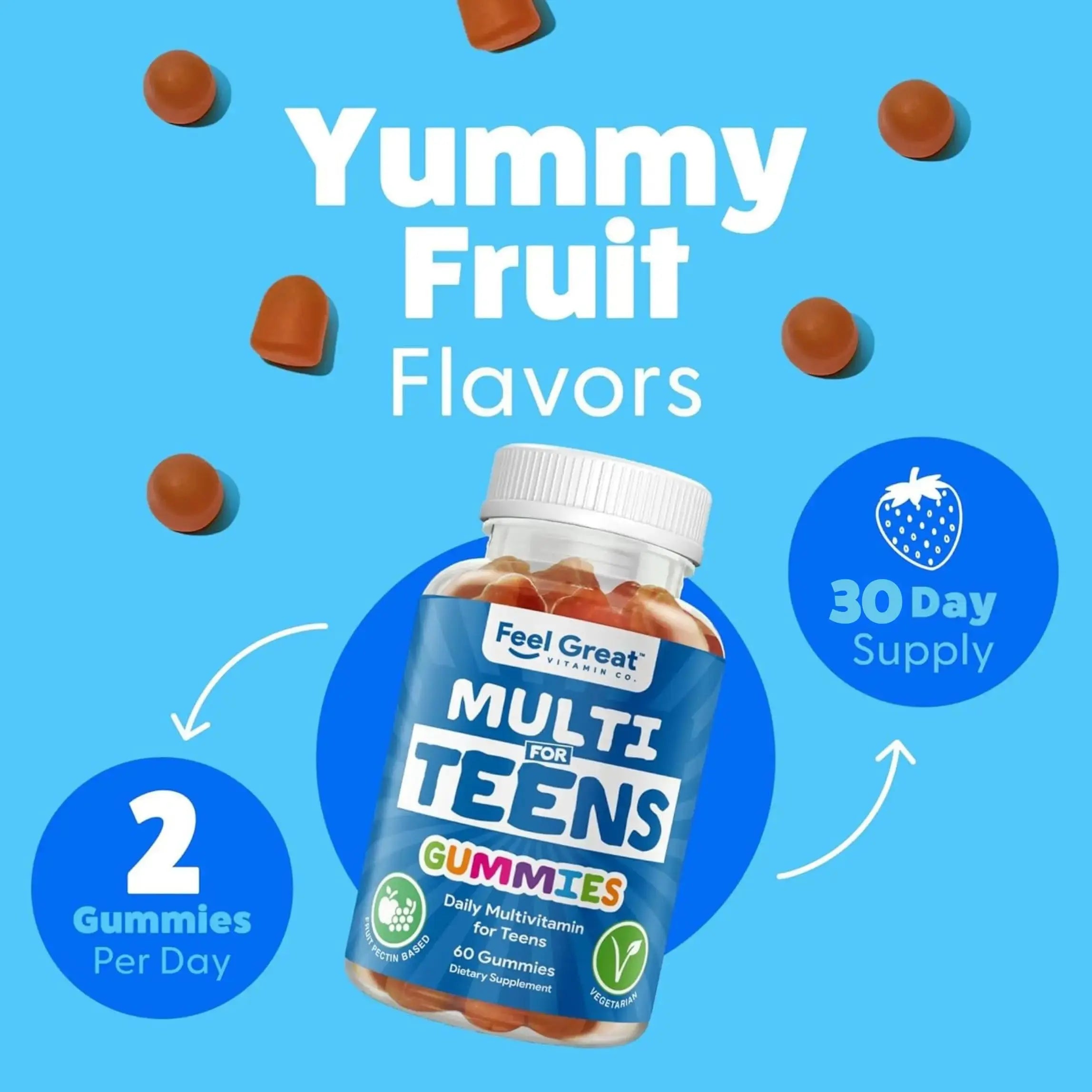Feel Great Teen Vitamins Multivitamin Gummies | Citrus & Strawberry Flavor for Teen Boys & Girls | for Bone, Muscle & Immune Support | The Feel Great Vitamin Company Au supplements