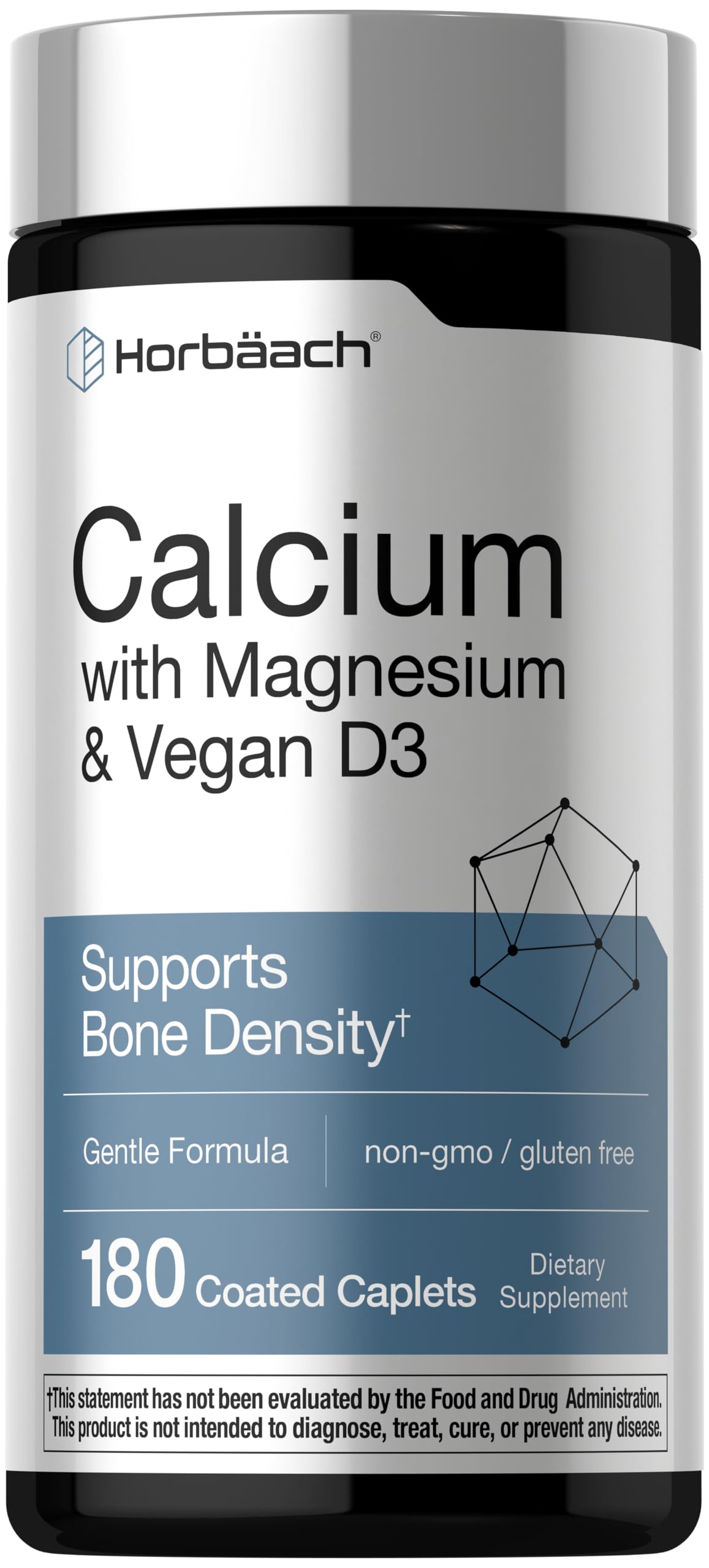 Horbäach Calcium Magnesium D3 | 180 Coated Caplets | Supports Bone Density | Supplement for Men and Women