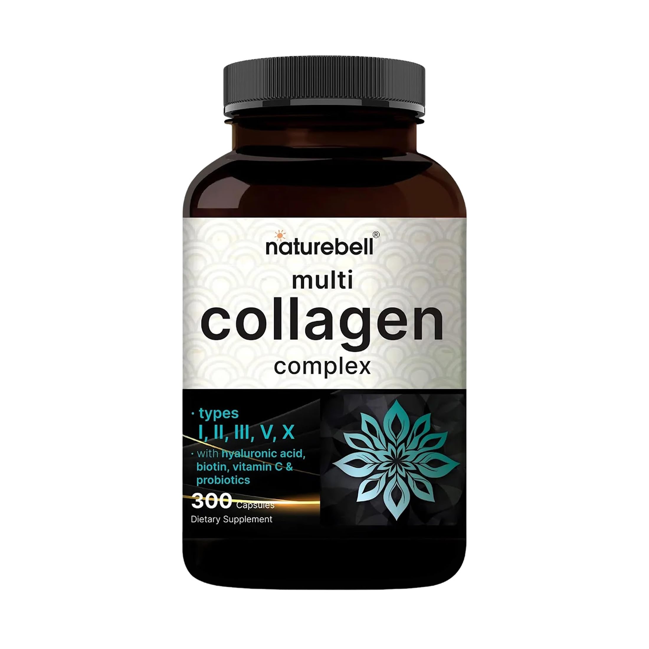 NatureBell Multi Collagen Complex - 300 Capsules - 5 Collagen Peptides (Type I, II, III, V, X), Hyaluronic Acid, Biotin & Probiotics
