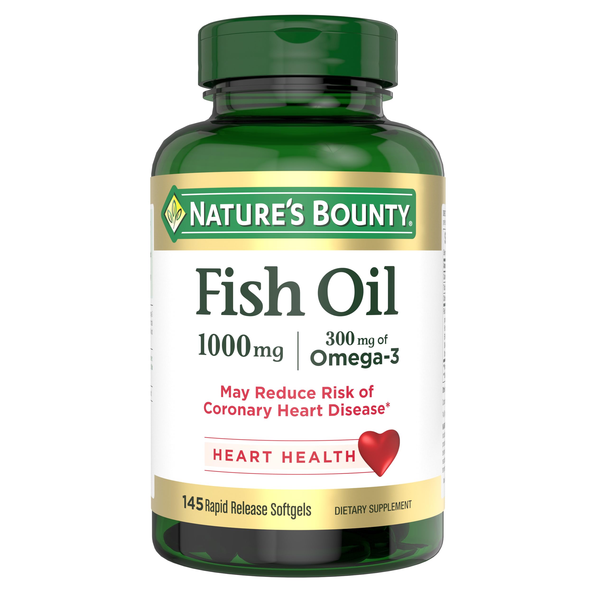 Nature’s Bounty Fish Oil, Supports Heart Health, 1000mg, Rapid Release Softgels, 145 Ct
