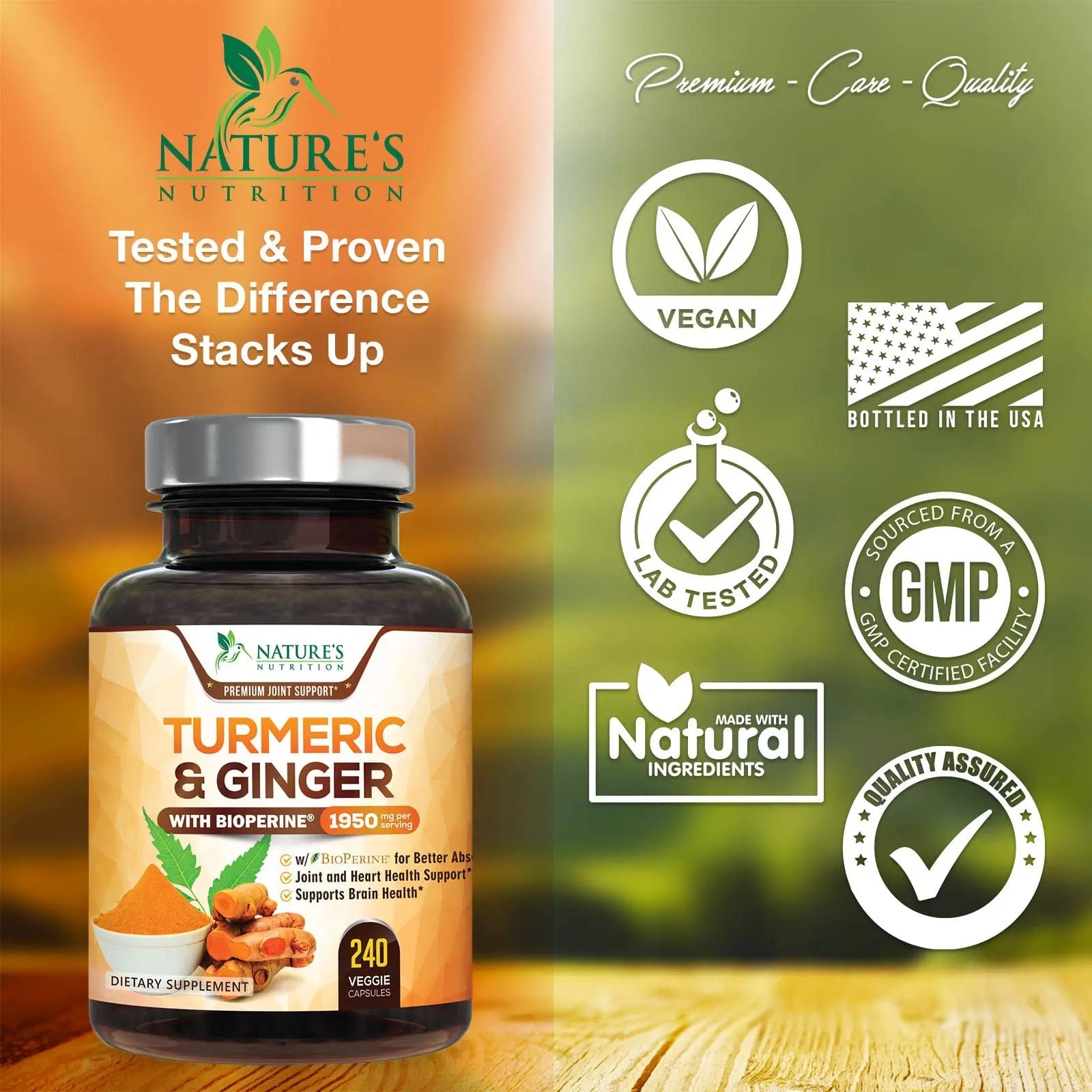 Turmeric Curcumin with BioPerine & Ginger 95% Standardized Curcuminoids 1950mg Nature's Nutrition Au supplements