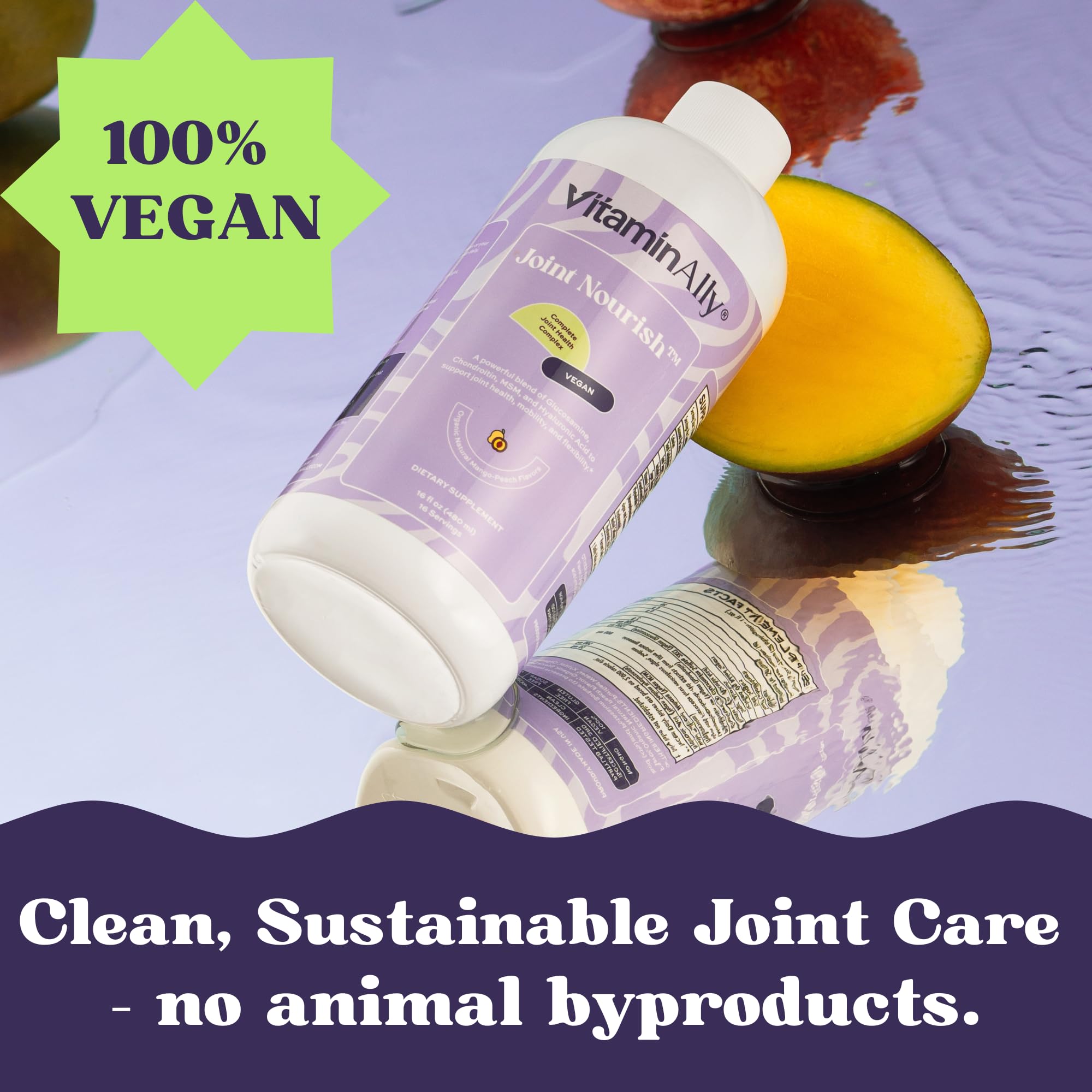 Joint Nourish – 100% Vegan Liquid Joint Supplement | Vegan Glucosamine, Chondroitin, MSM, Hyaluronic Acid & Vitamin C | Mango-Peach | Supports Joint Mobility, Cartilage & Skin | Sugar-Free,16 Servings Vitaminally Au supplements