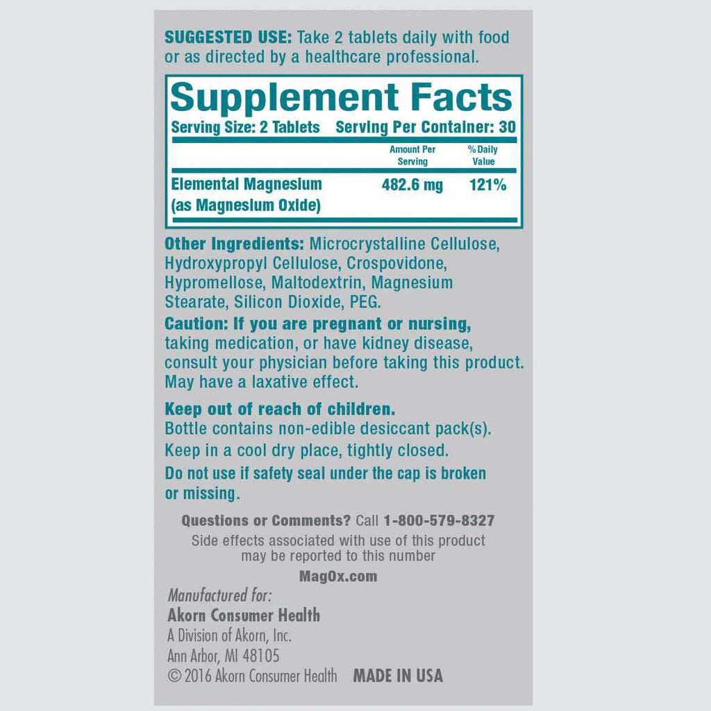 Mag-Ox Magnesium Supplement, Pharmaceutical Grade Magnesium Oxide 483mg, Most Concentrated Form of Magnesium, 120 Tablets (Pack of 3) Mag-Ox 400 Au supplements