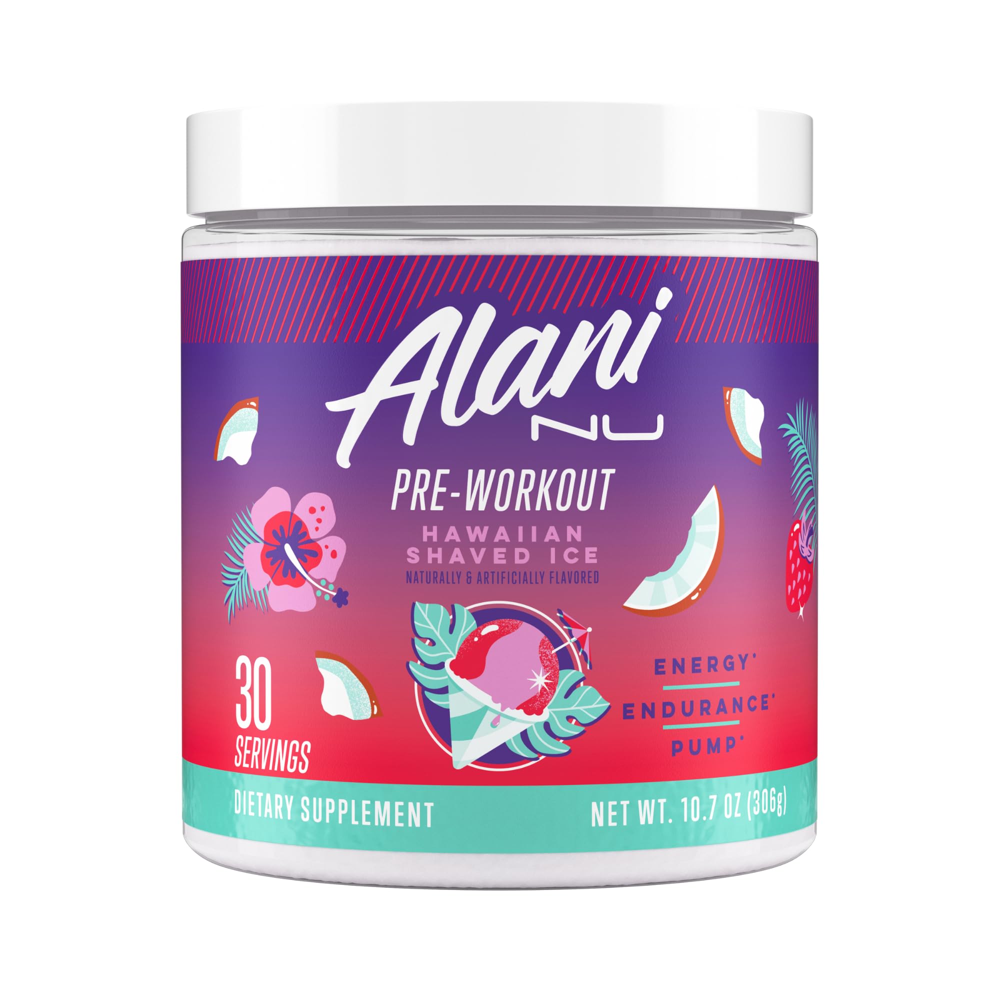 Alani Nu Pre Workout Powder Hawaiian Shaved ICE, Amino Energy Boost, Endurance Supplement, Sugar Free, 200mg Caffeine
