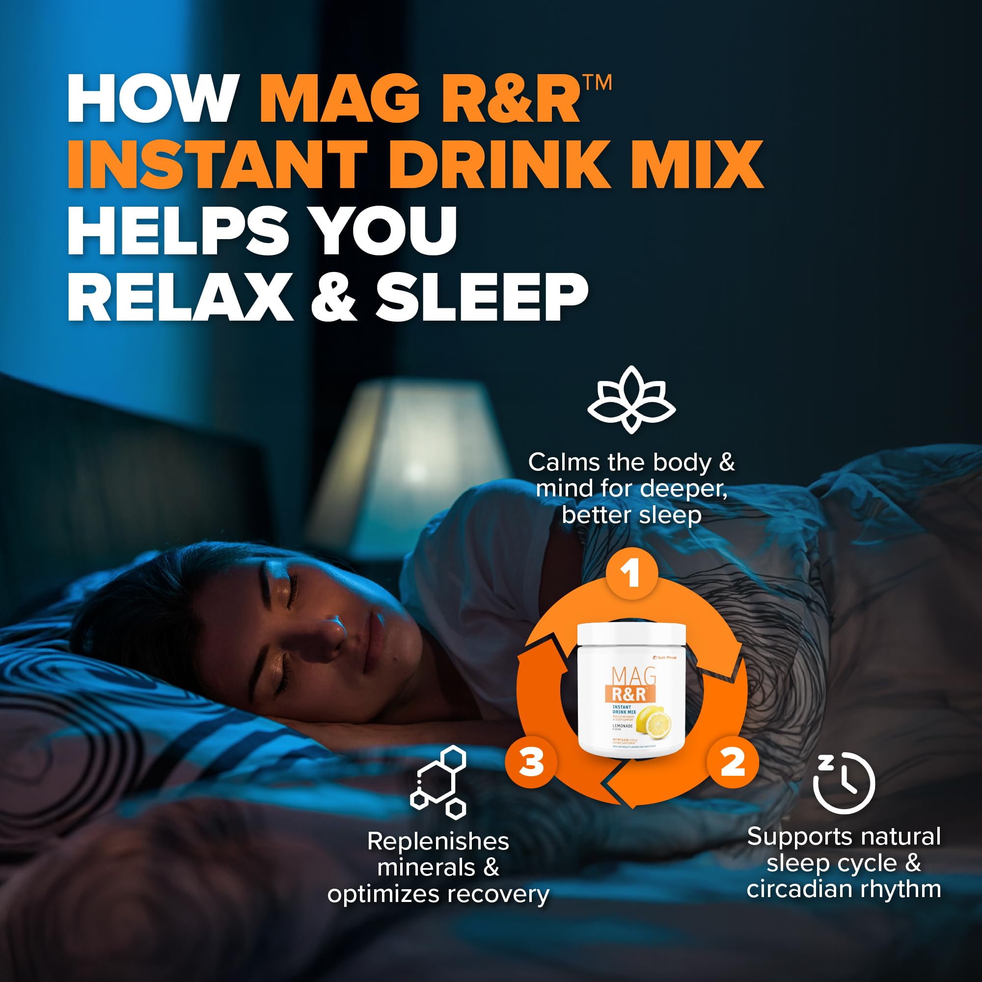 SaltWrap Mag R&R Instant Drink Mix - Sugar-Free Nighttime Magnesium Glycinate Powder with Stevia & FiberSMART® - Muscle Cramp & Leg Cramps Relief, Sleep & Relaxation Support - 30 Servings SaltWrap Au supplements