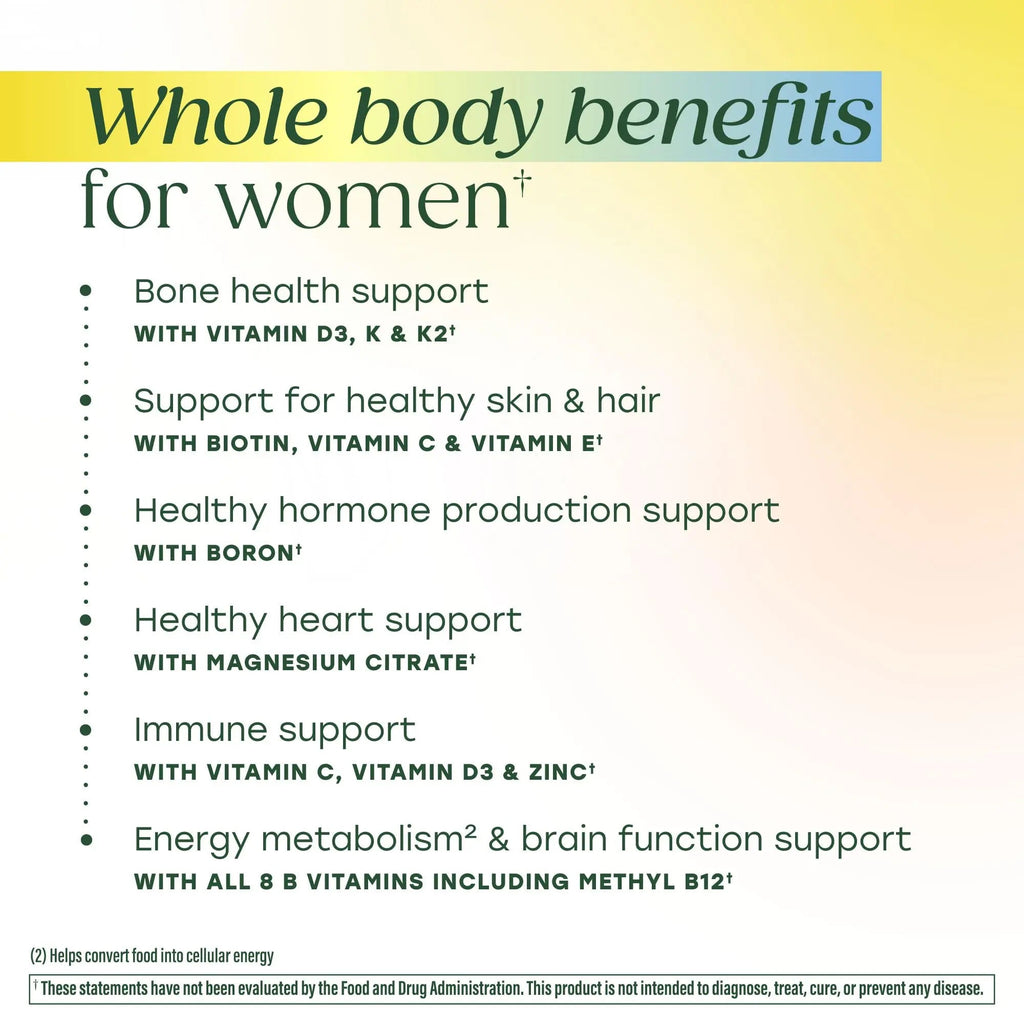 MegaFood Whole Body Womens Multivitamin - Multivitamin for Women - Vitamin D3 K2, Magnesium Citrate, Folate, Biotin, Iron MegaFood Au supplements