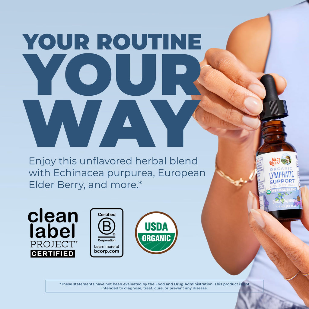 MARYRUTH'S Lymphatic Support Liquid Drops USDA Organic | Herbal Blend with Echinacea & Elderberry | Blue Vervain