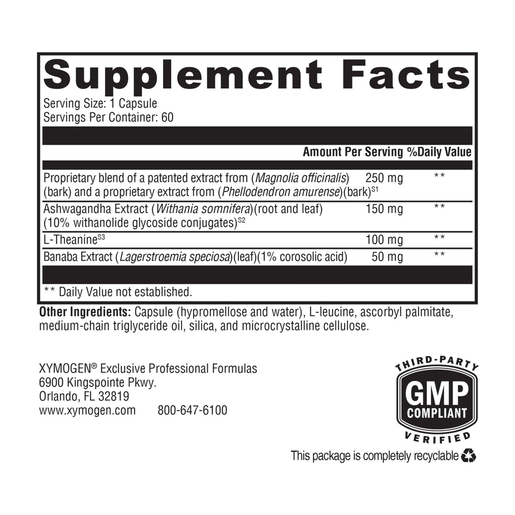 XYMOGEN Cortisolv Cortisol Supplement - Ashwagandha Supplement with L Theanine to Support Healthy Cortisol Levels, Energy, Relaxation and Mental Clarity (60 Capsules) XYMOGEN Au supplements