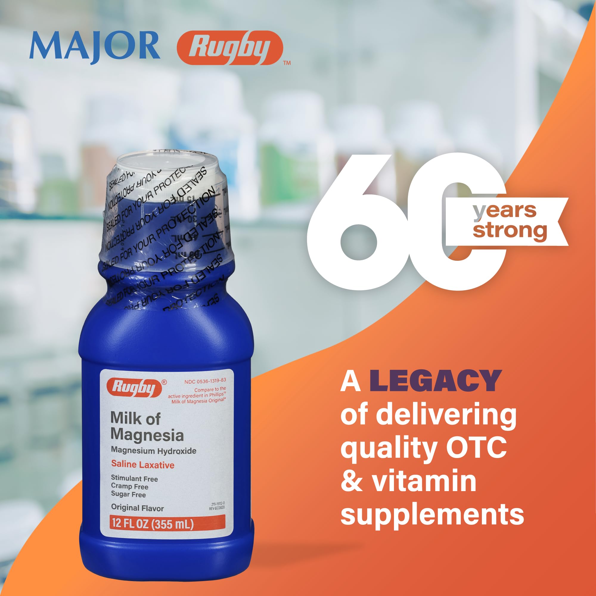 Rugby Milk of Magnesia Magnesium Hydroxide Saline Laxative – Stimulant, Cramp & Sugar-Free - Original Flavor – 12 Fl Oz RUGBY LABORATORIES Au supplements