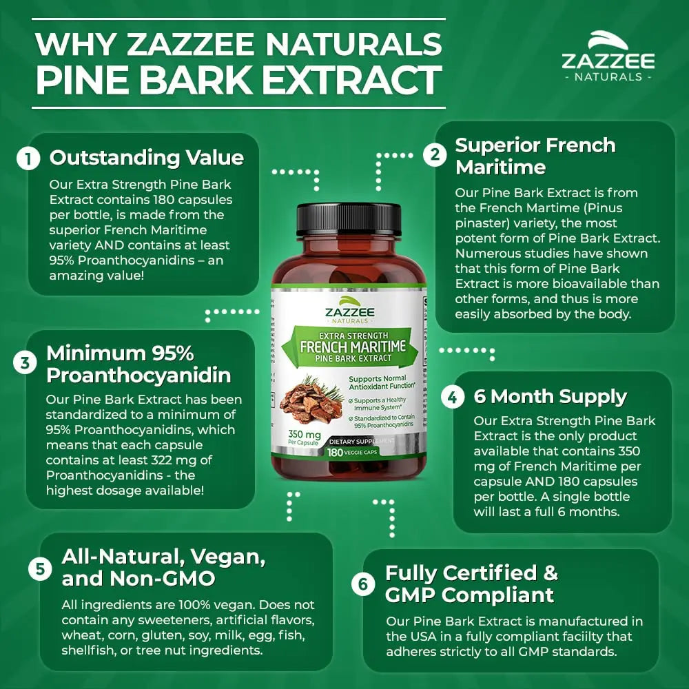 Zazzee Extra Strength French Maritime Pine Bark Extract, 350 mg Per Capsule Zazzee Au supplements