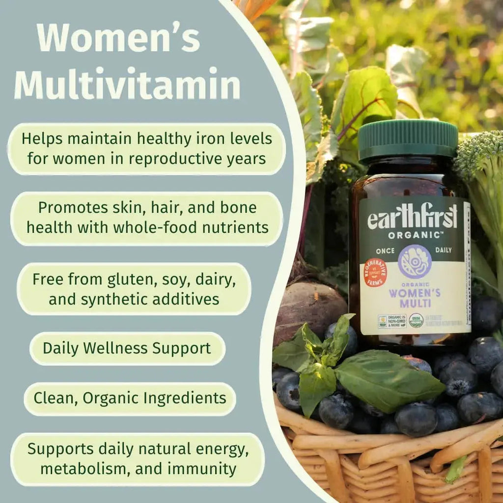 EarthFirst Organic Women’s Multi Once Daily, Women's Multivitamin, Iron, Vitamin B12 & More, 19 Vitamins from Herbs & Superfoods, 30 Count EarthFirst Organic Au supplements