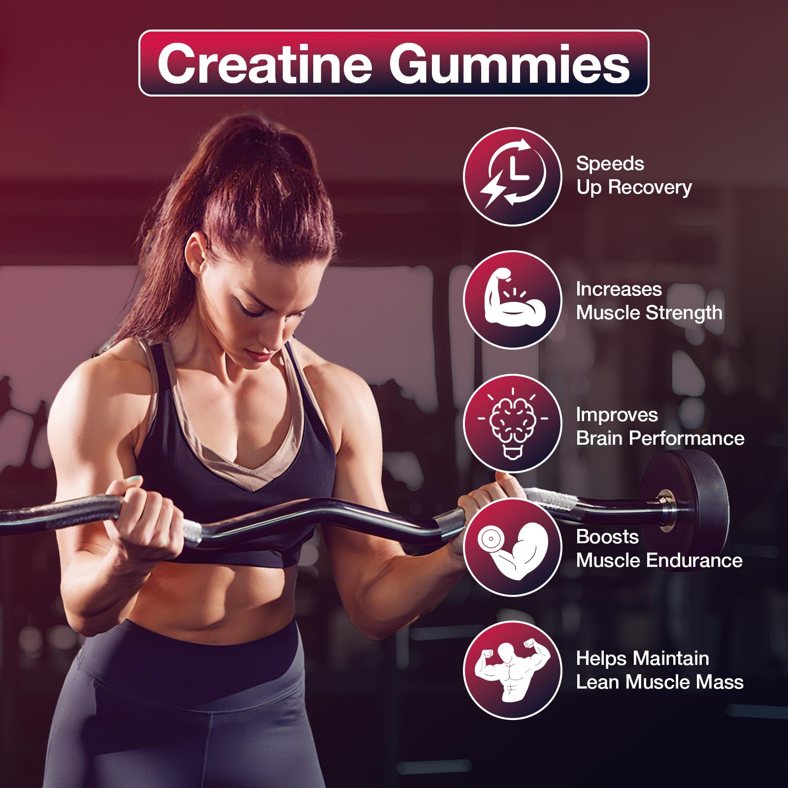 Creatine Gummies for Men & Women, Creatine Monohydrate Gummies 5g, Build Muscle, Strength, Recovery, Cognitive Health & Memory, Pre Workout Supplement, 120 Count Raspberry Chewable Gummy Maxhemphealth Au supplements