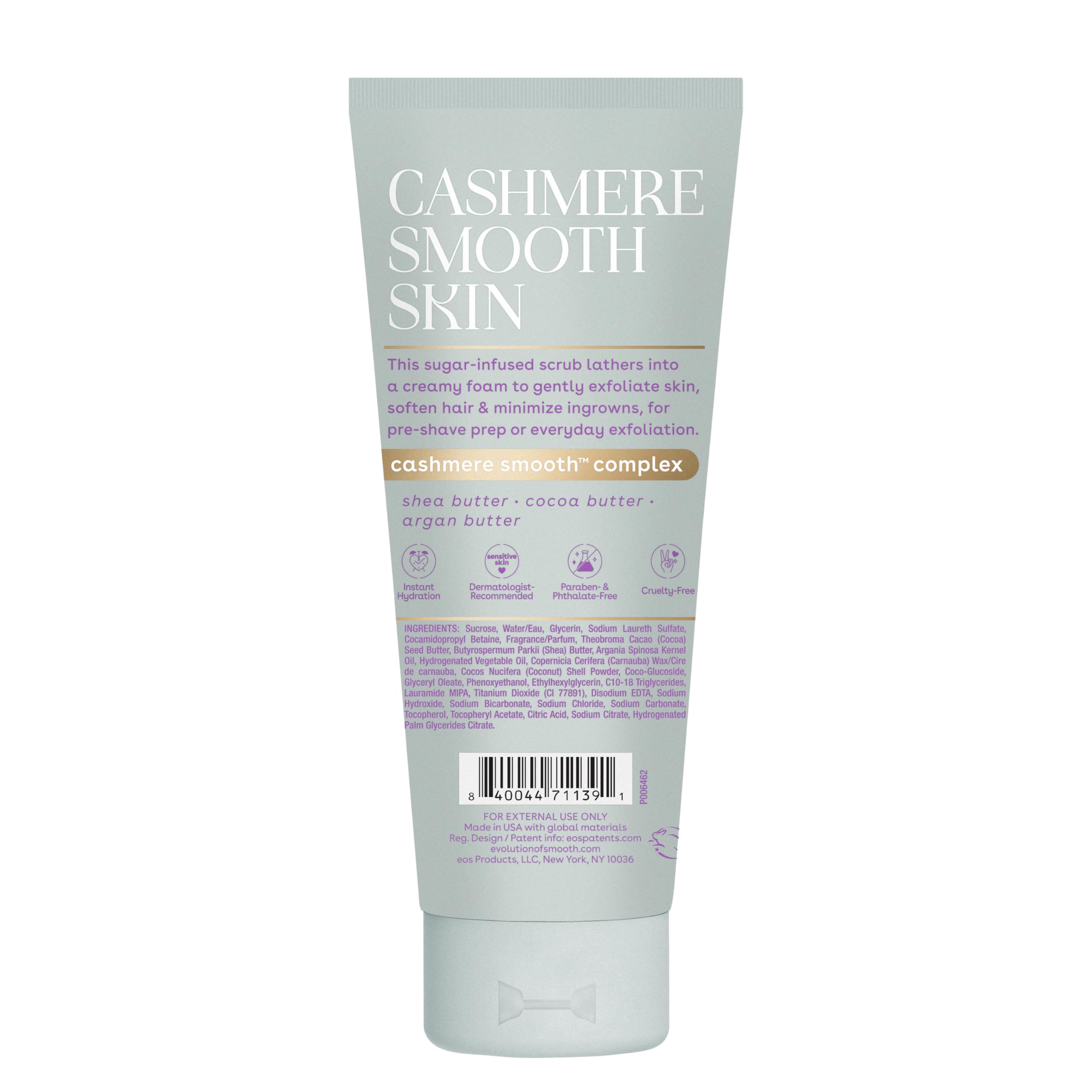 eos Cashmere Skin Collection Pre-Shave Scrub- Vanilla Cashmere, Exfoliating Body Scrub, Vanilla Body Scrub, Hydrating, Shea Sugar, 7 fl oz