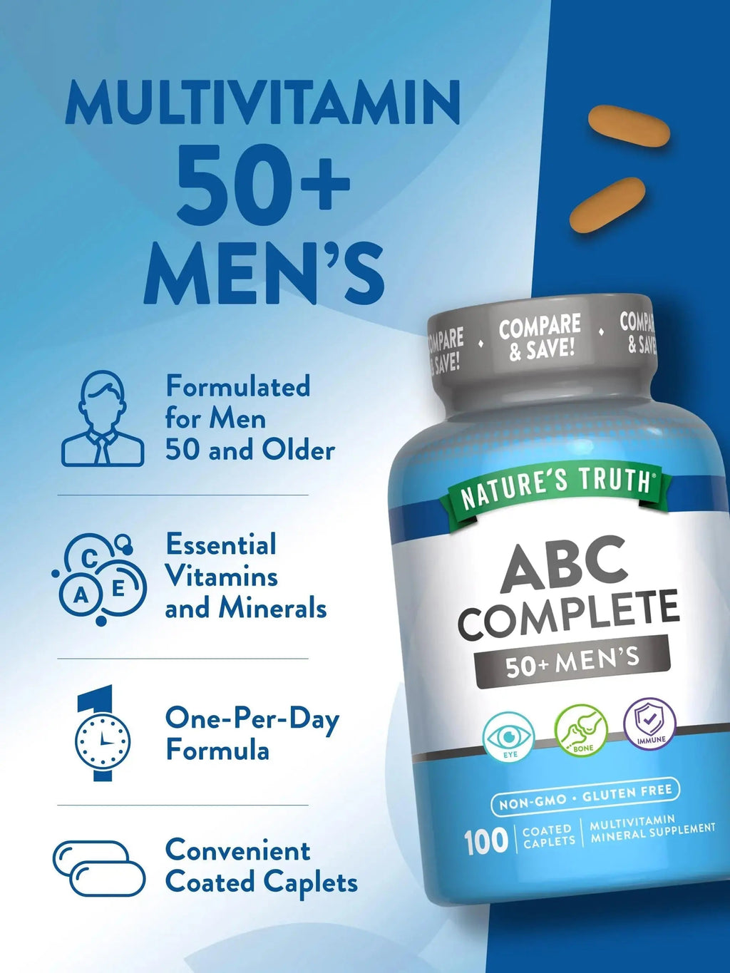 Nature's Truth Men's 50+ Multivitamin | with Vitamins A, C, E, B6 & B12 | 100 Count | Non-GMO & Gluten Free Nature's Truth Au supplements