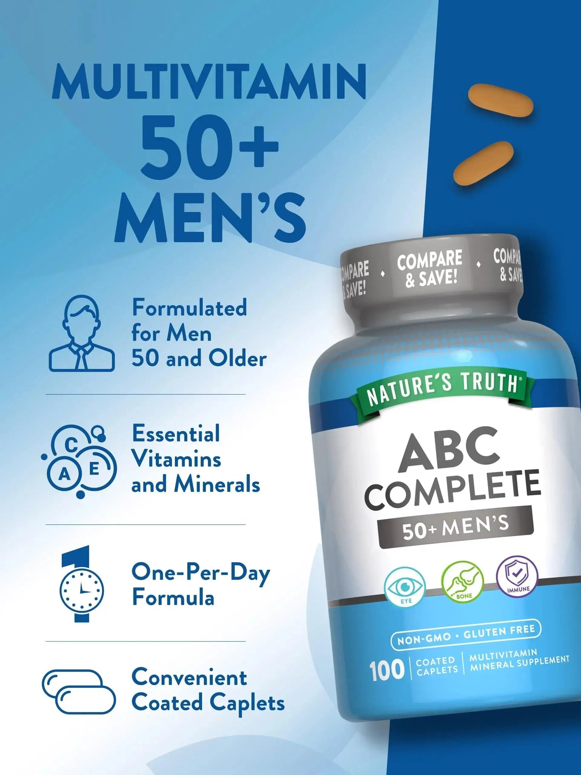 Nature's Truth Men's 50+ Multivitamin | with Vitamins A, C, E, B6 & B12 | 100 Count | Non-GMO & Gluten Free Nature's Truth Au supplements