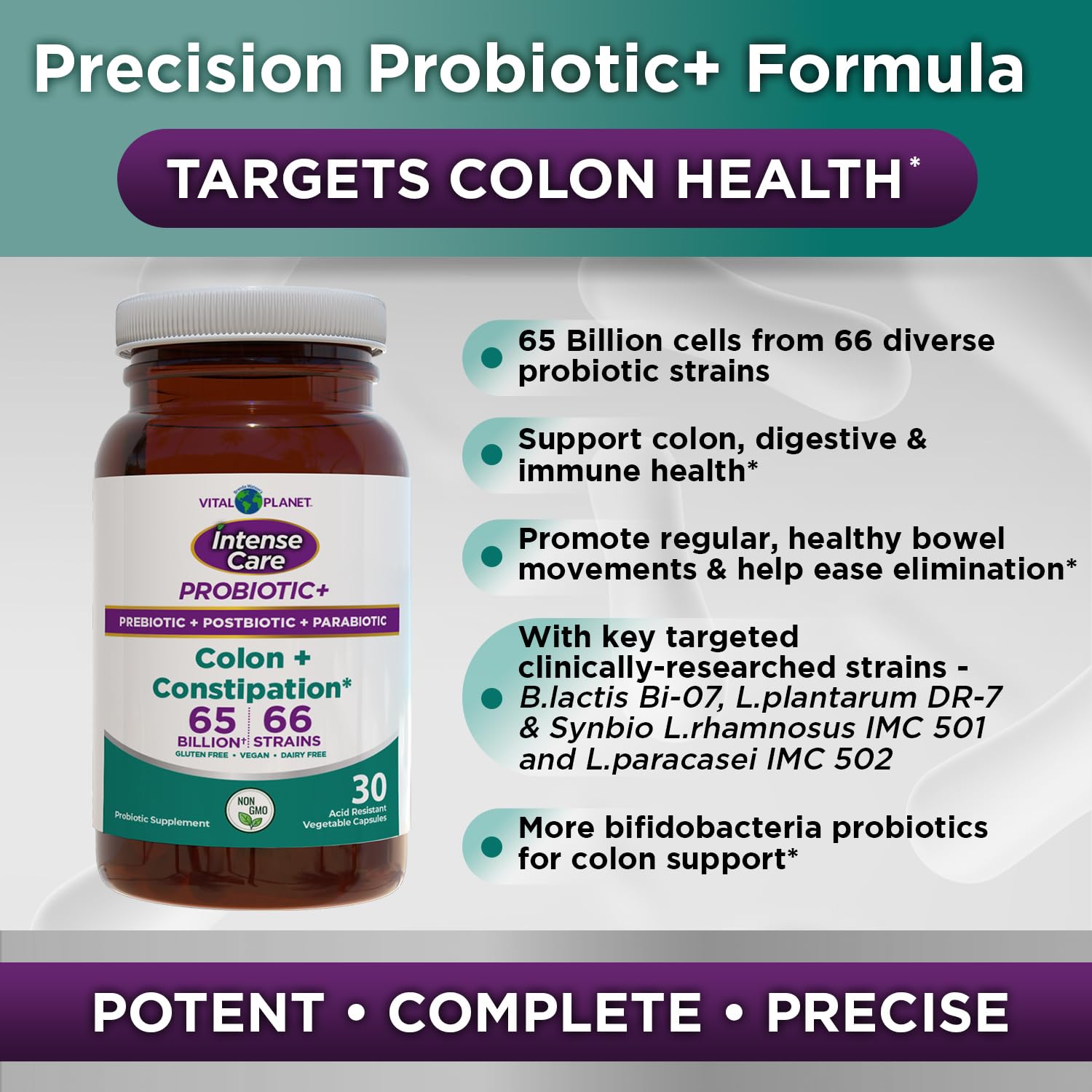Vital Planet - Intense Care Colon & Constipation Probiotics, Prebiotics, Postbiotics, Parabiotics, 4-in-1 Refrigerated Supplement for Adults, 65 Billion CFU, 66 Strains, Digestive and Immune, 30 ct Vital Planet Au supplements