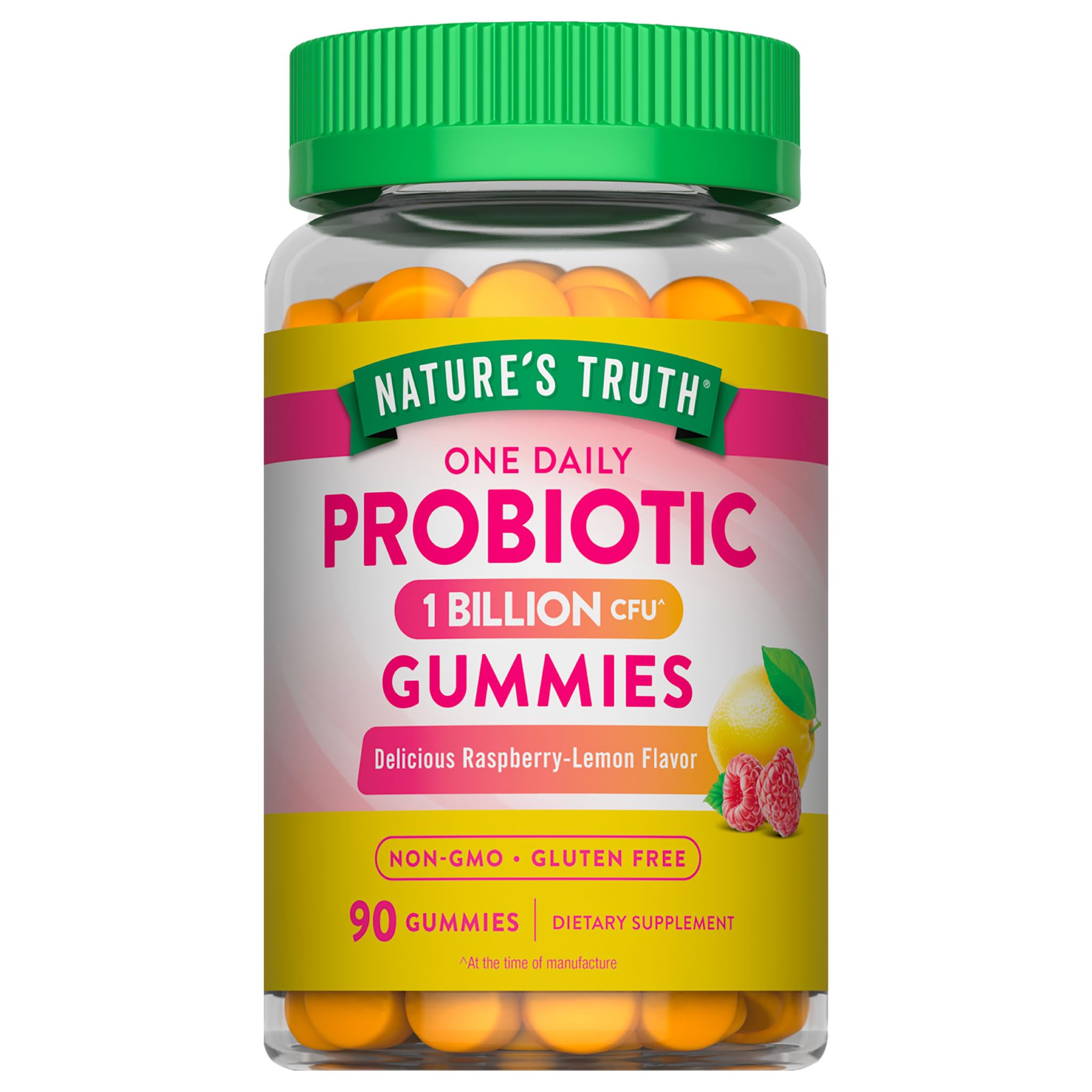 Nature's Truth Probiotic Gummies | 1 Billion CFU | 90 Count | Raspberry Lemon Flavor | Non-GMO & Gluten Free Supplement