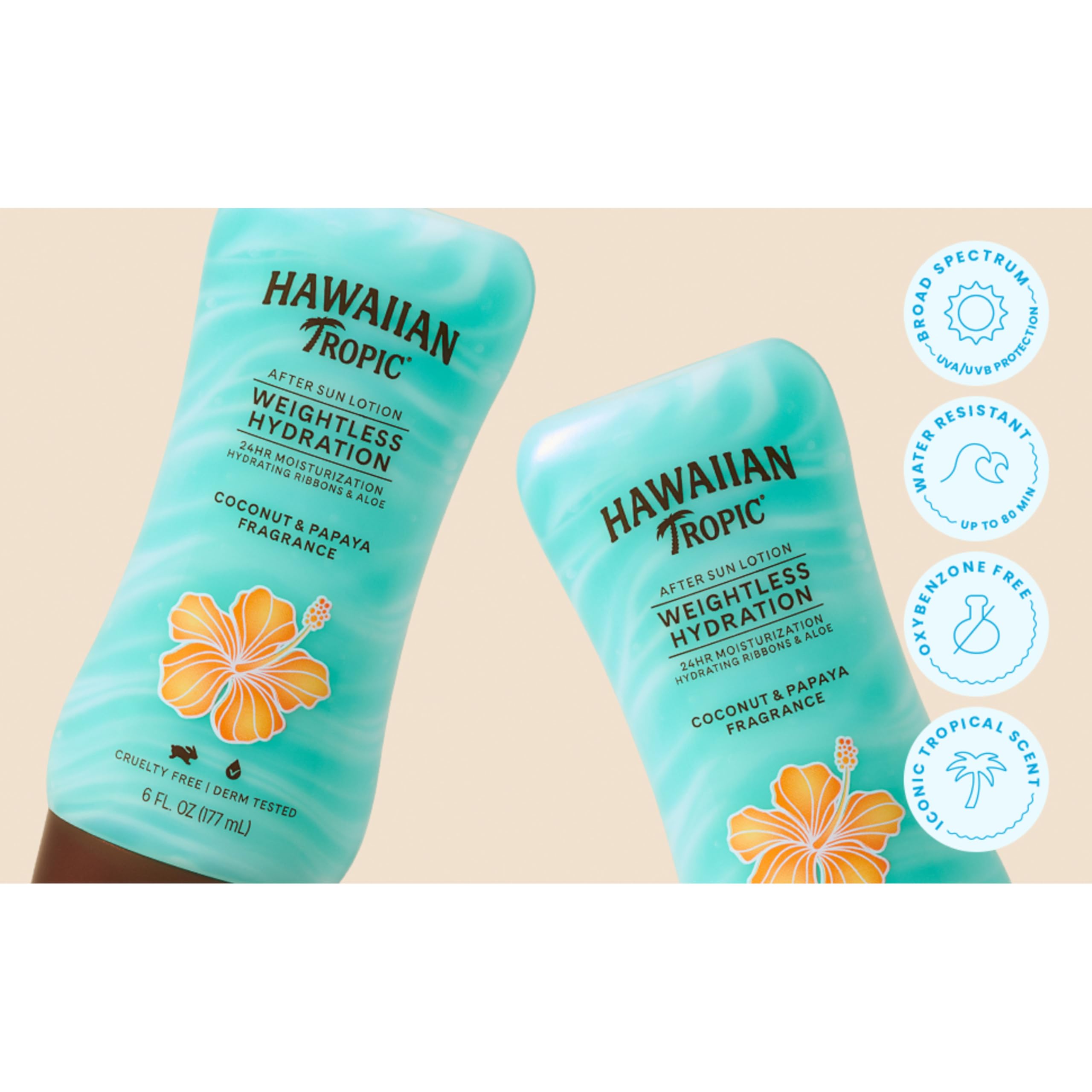 Hawaiian Tropic Weightless Hydration After Sun Lotion with Aloe, 6Fl Oz Twin Pack, Hawaiian Tropic Lotion, Moisturizing Lotion