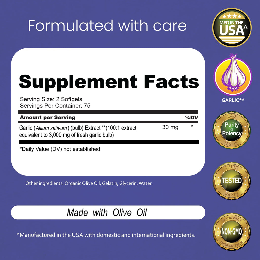NaturaLife Labs Odorless Garlic Supplement – Garlic (Allium sativum) Extract Softgels – 150 Count – Non-GMO, Gluten-Free