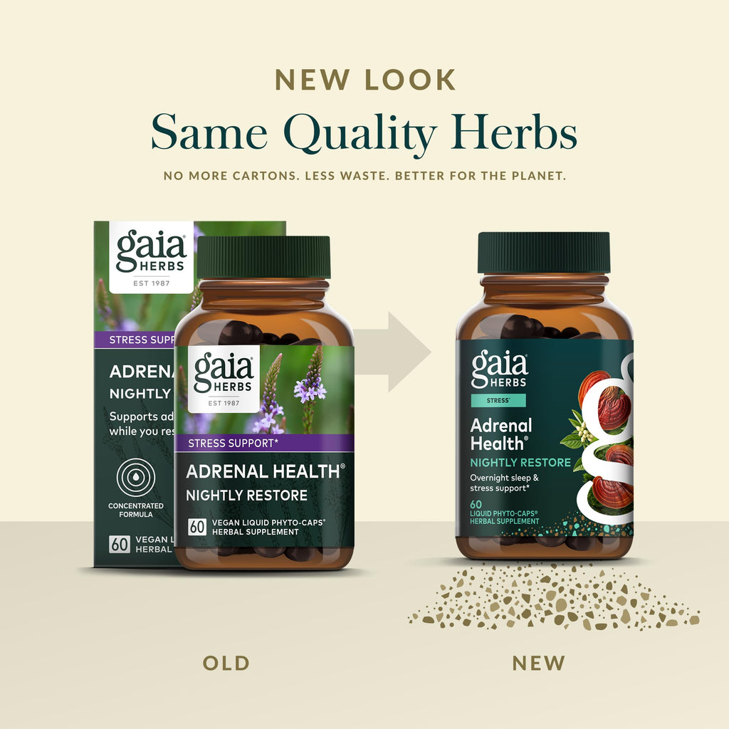 Gaia Herbs Adrenal Health Nightly Restore - Herbal Supplement with Ashwagandha, Magnolia Bark, Cordyceps, Lemon Balm & More* - 60 Vegan Liquid Phyto-Caps (30 Servings) Gaia Herbs Au supplements