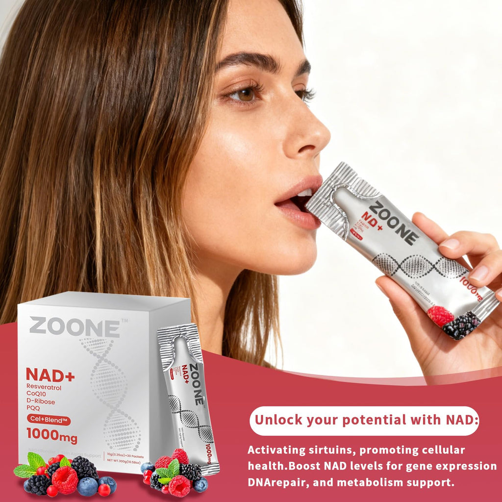 Zoone NAD Resveratrol Supplement, NAD+ Liquid Supplement 1000mg, with Nicotinamide Riboside, Resveratrol & PQQ, NAD Supplements for Men & Women, Healthy Aging & Boosts Cellular Energy – 30 Packs Zoone Au supplements