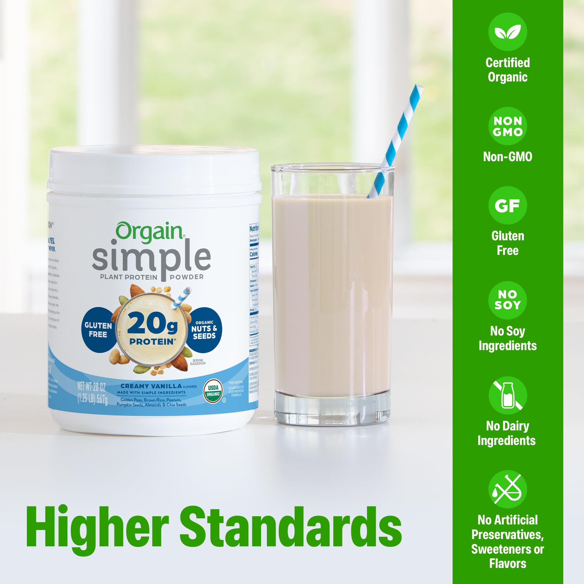 Orgain Organic Simple Vegan Protein Powder, Vanilla - 20g Plant Based Protein, Made with less Ingredients, No Artificial Sweeteners, Gluten Free, No Dairy or Lactose, 1.25 lb (Packaging May Vary)