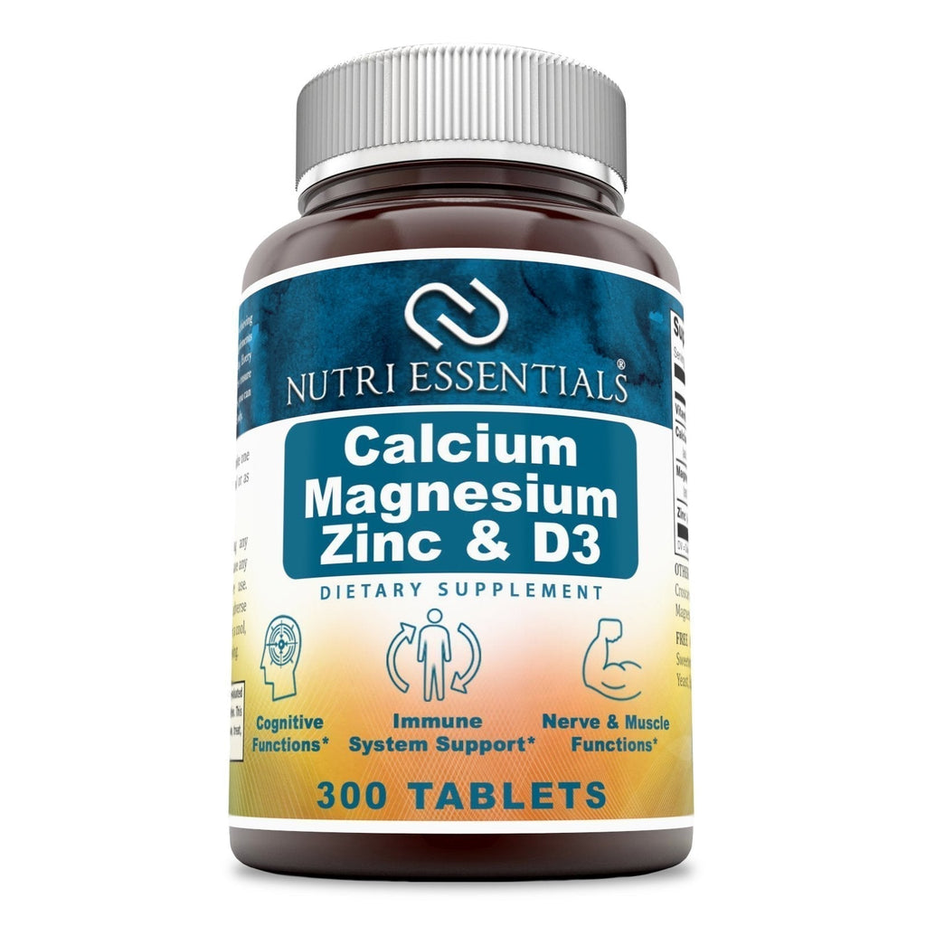 Nutri Essentials Calcium Magnesium Zinc + Vitamin D3 Tablets- Promotes Strong Bones & Teeth, Support Nerve & Muscle Function* (300 Count) Nutri Essentials Au supplements