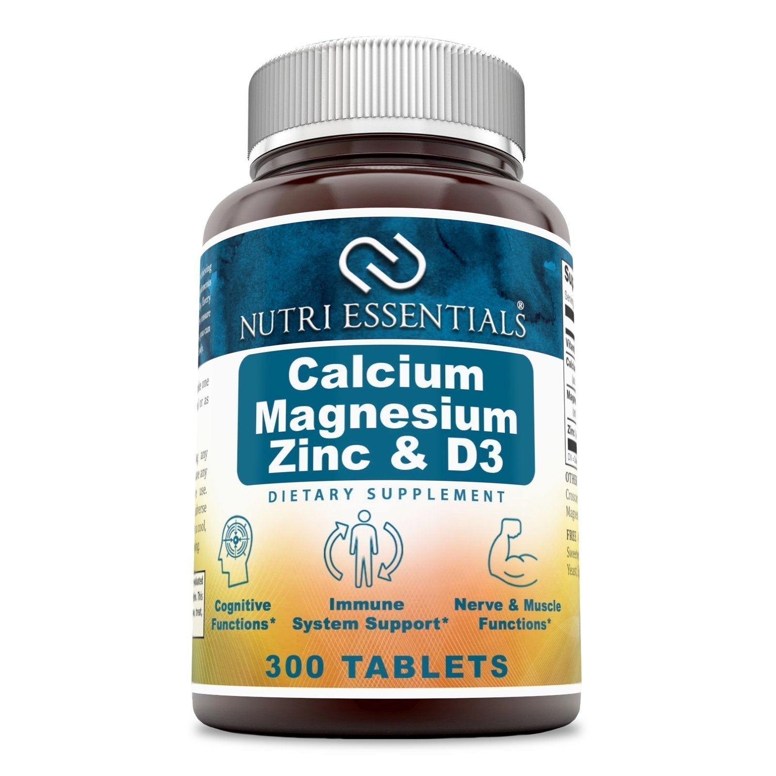 Nutri Essentials Calcium Magnesium Zinc + Vitamin D3 Tablets- Promotes Strong Bones & Teeth, Support Nerve & Muscle Function* (300 Count) Nutri Essentials Au supplements