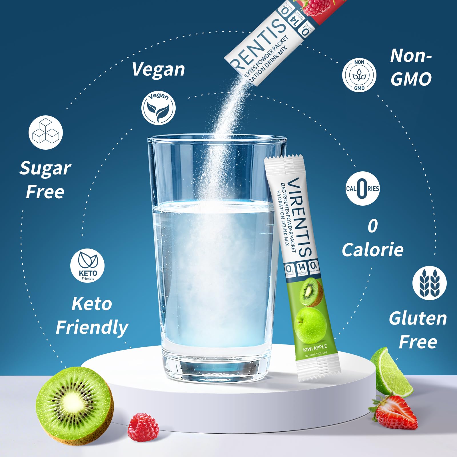 VIRENTIS 16 Sticks Electrolytes Powder Packets Sugar Free Hydration Packets, 8 Flavors Liquid Daily IV Electrolyte Drink Mix for Rehydration