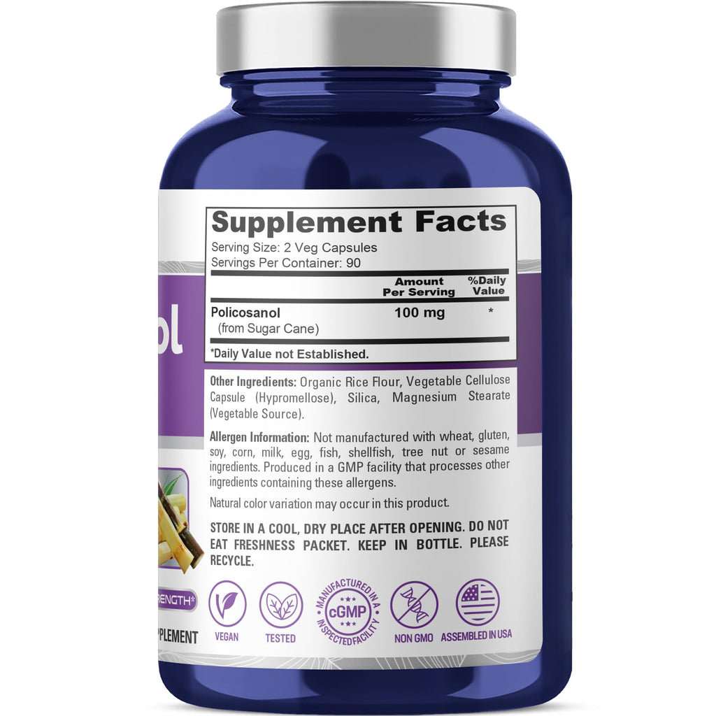 NusaPure Policosanol 100mg 180 Veggie Capsules (Vegan, Non-GMO) NusaPure Au supplements