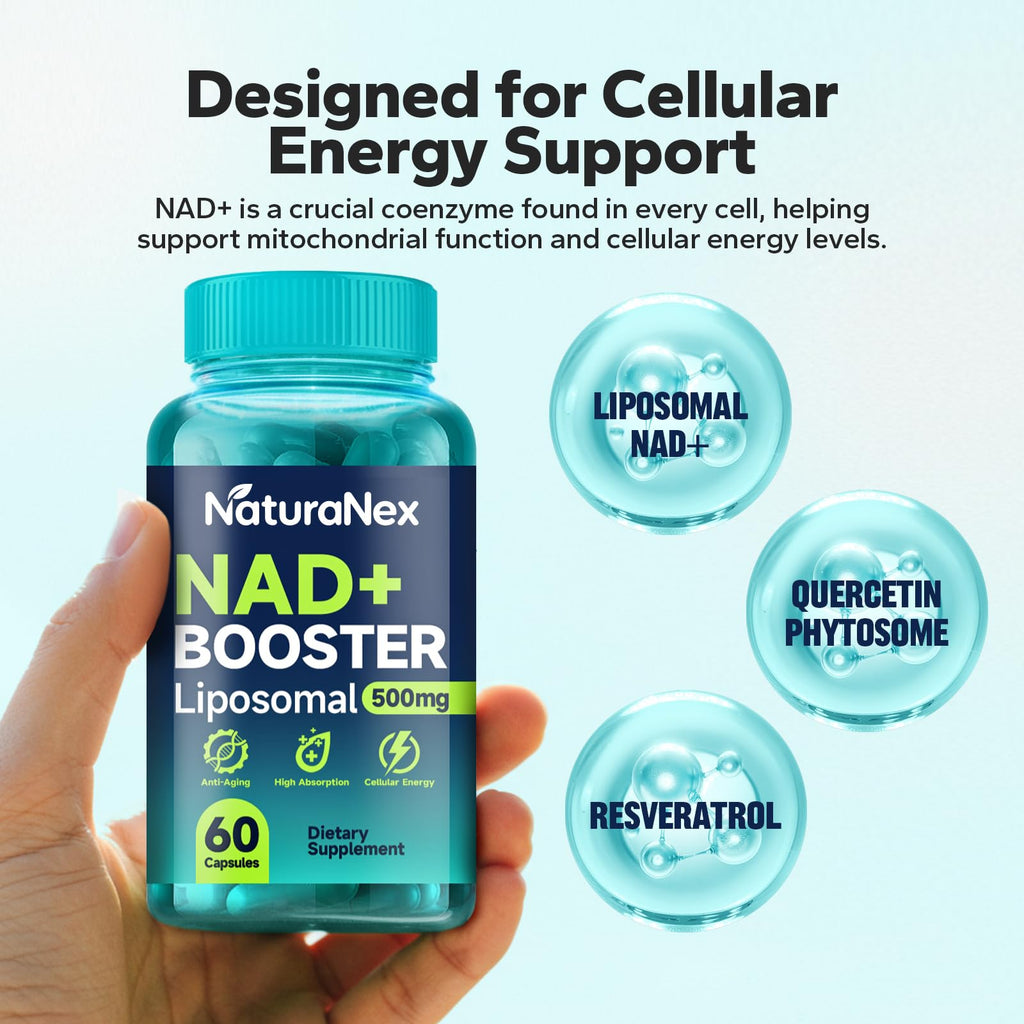 NaturaNex NAD+ Supplement 650mg (60 Capsules), Liposomal NAD+ with Resveratrol & Quercetin, Third-Party Tested, NMN Supplement Alternative NaturaNex Au supplements