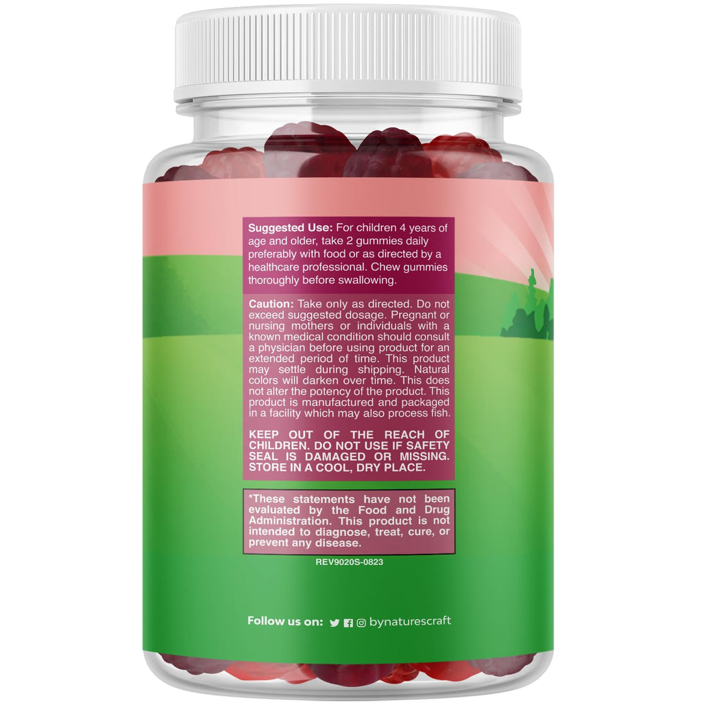 Natures Craft High Prebiotic Fiber Gummies for Kids - Dietary Fiber Supplements for Digestion & Constipation - Chicory Root Kids Immune Gummies - Non-GMO