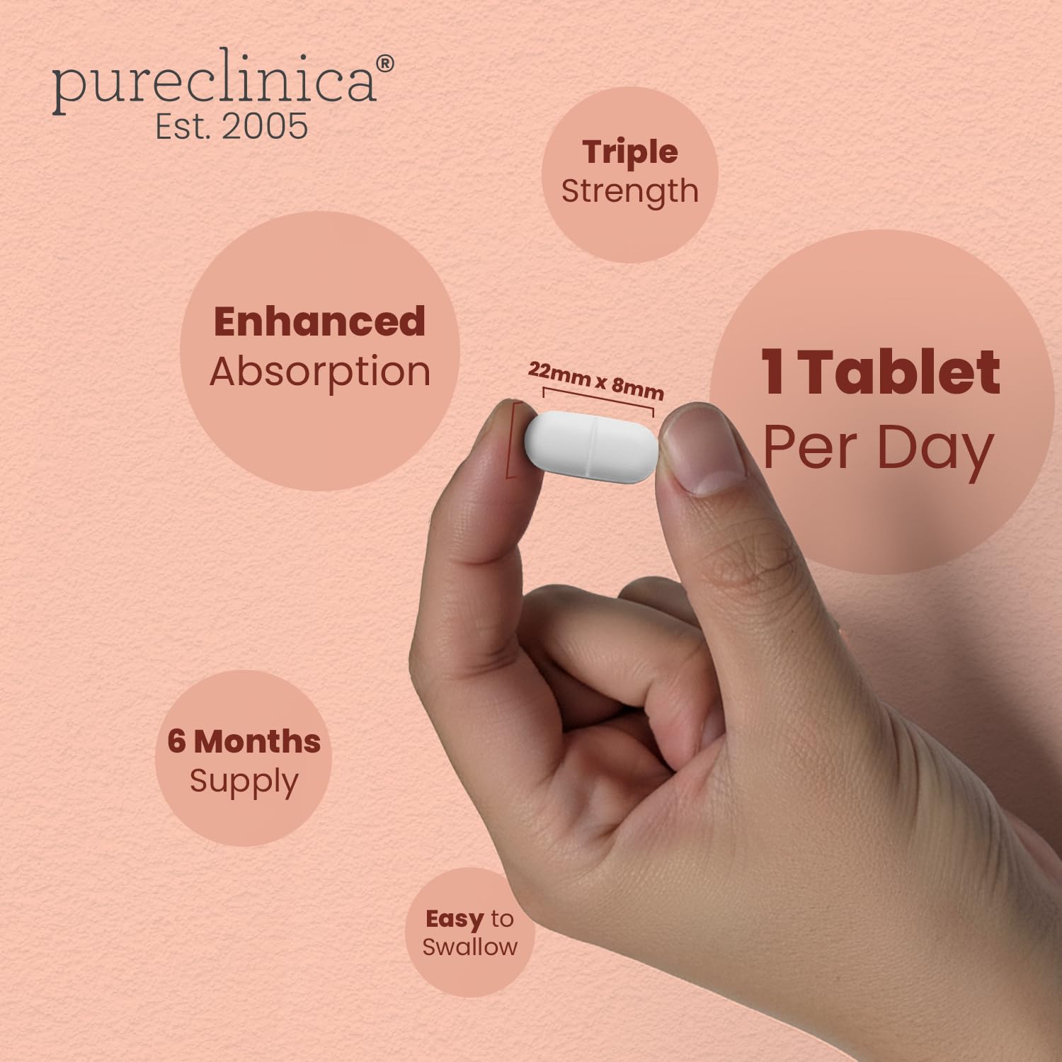 pureclinica 1500mg UltraColl Collagen (1200mg) and Hyaluronic Acid (300mg) x 180 Tablets - 6 Months Supply