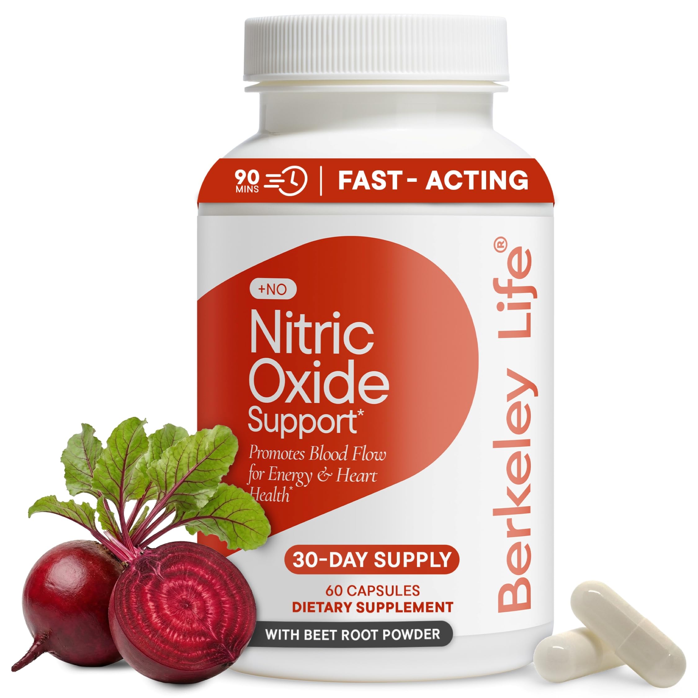 Berkeley Life Nitric Oxide Support Supplement - Nitric Oxide Booster for Men & Women - Blood Flow & Circulation with Beet Root Powder to Support Energy, Heart Health