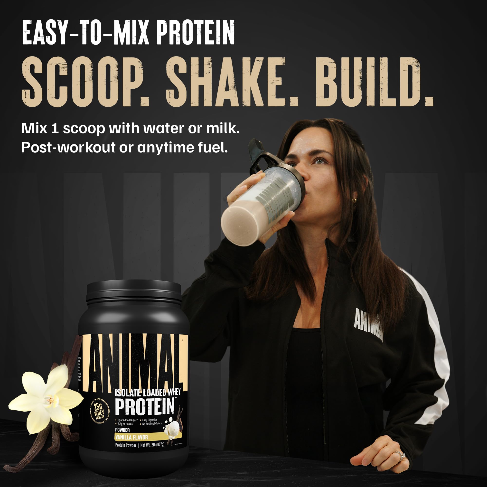 Animal Whey Isolate Protein Powder - Loaded for Pre & Post Workout Muscle Builder and Recovery with Digestive Enzymes for Men & Women - 25g Protein, Great Taste, Low Sugar - Vanilla 2 lbs