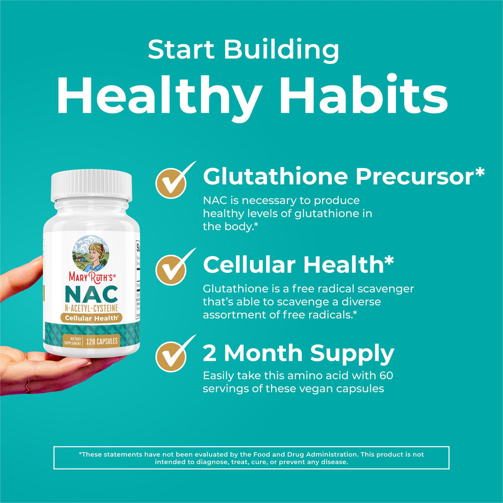 MARYRUTH'S Organics NAC Supplement N-Acetyl Cysteine | 2 Month Supply | NAC 1000mg per Serving | Vegan Capsules | Gluthamine Precursor | Amino Acid