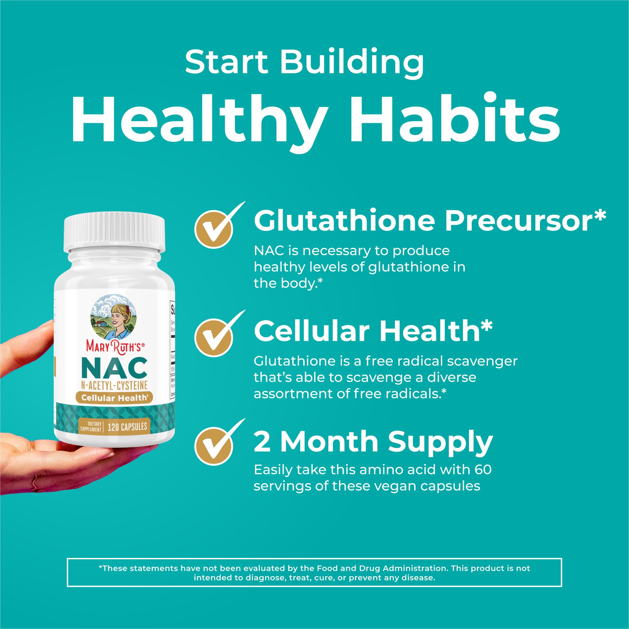 MARYRUTH'S Organics NAC Supplement N-Acetyl Cysteine | 2 Month Supply | NAC 1000mg per Serving | Vegan Capsules | Gluthamine Precursor | Amino Acid