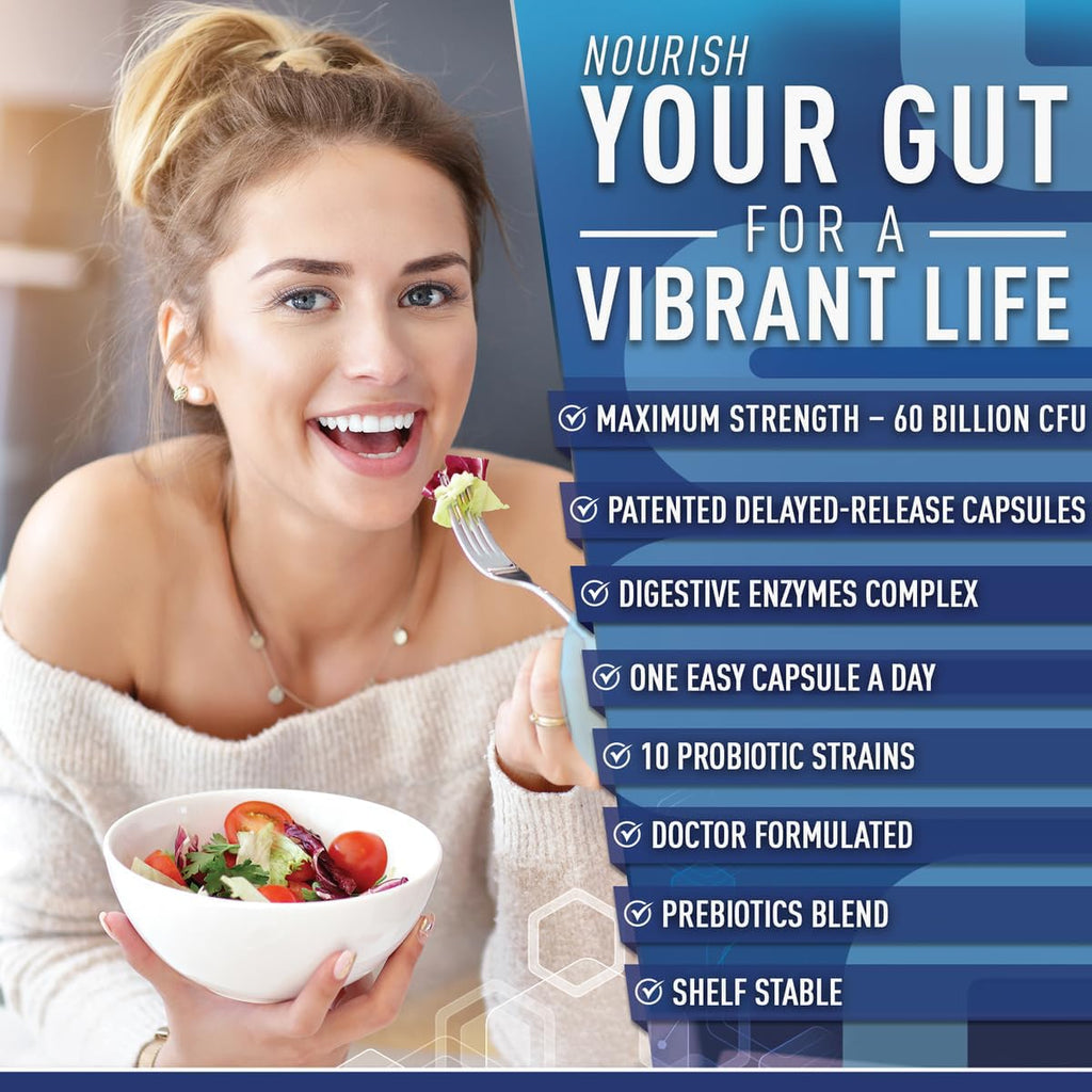 Purely Optimal Probiotics for Digestive Health, 60 Billion CFU – Delayed-Release with Digestive Enzymes & Organic Prebiotics – Bloating, Immune & Energy Support, 30 Caps Purely Optimal Au supplements